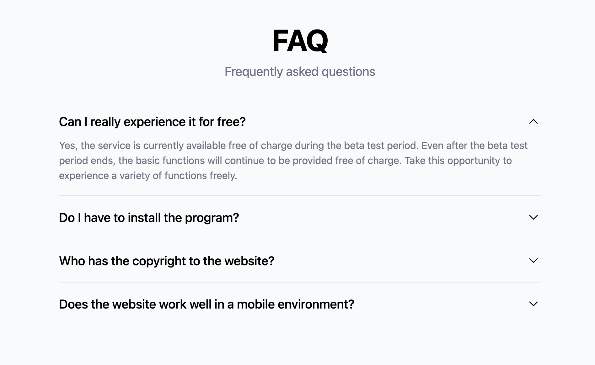 Simple FAQ Accordion Section