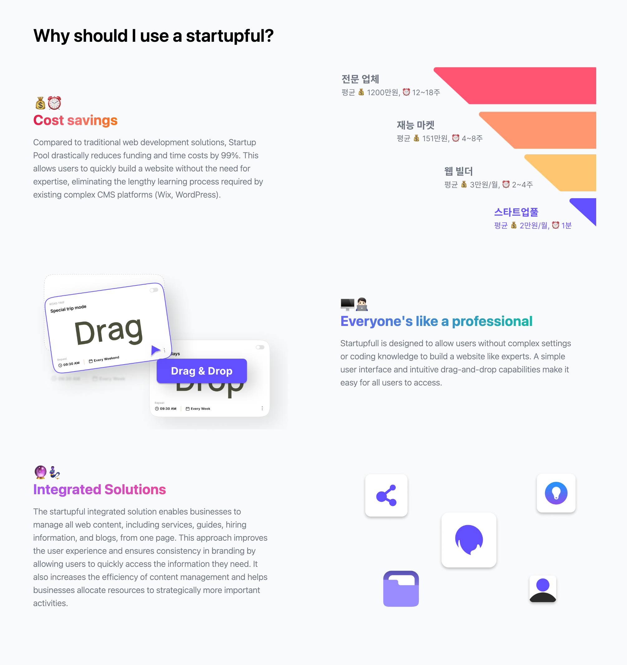 Simple Service Features, Service Features Section Using Images, Icons, and Gradient Text