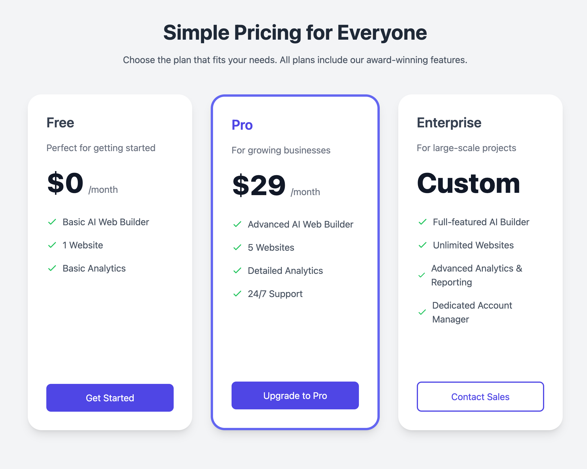 Simple, Trendy Price Plan Layout