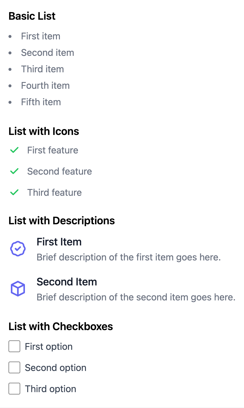 Basic List layout code