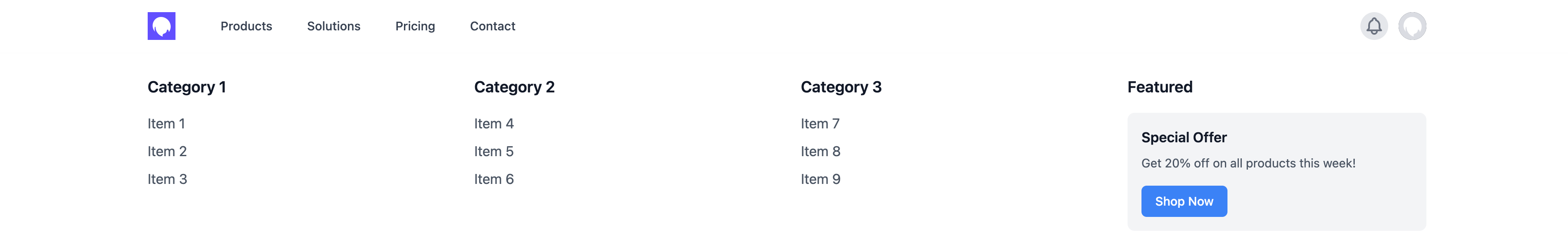 mega menu header layout