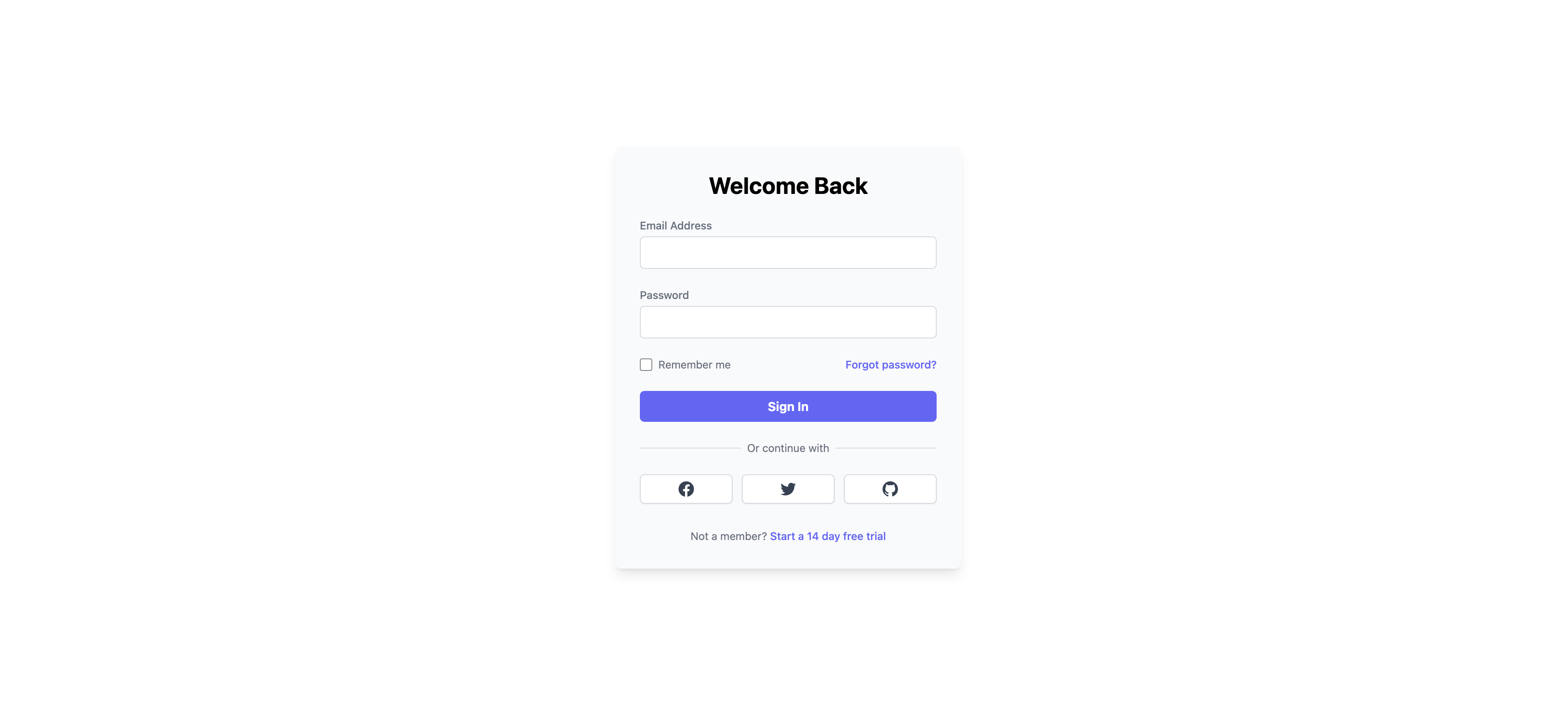 Social login options Login Page code