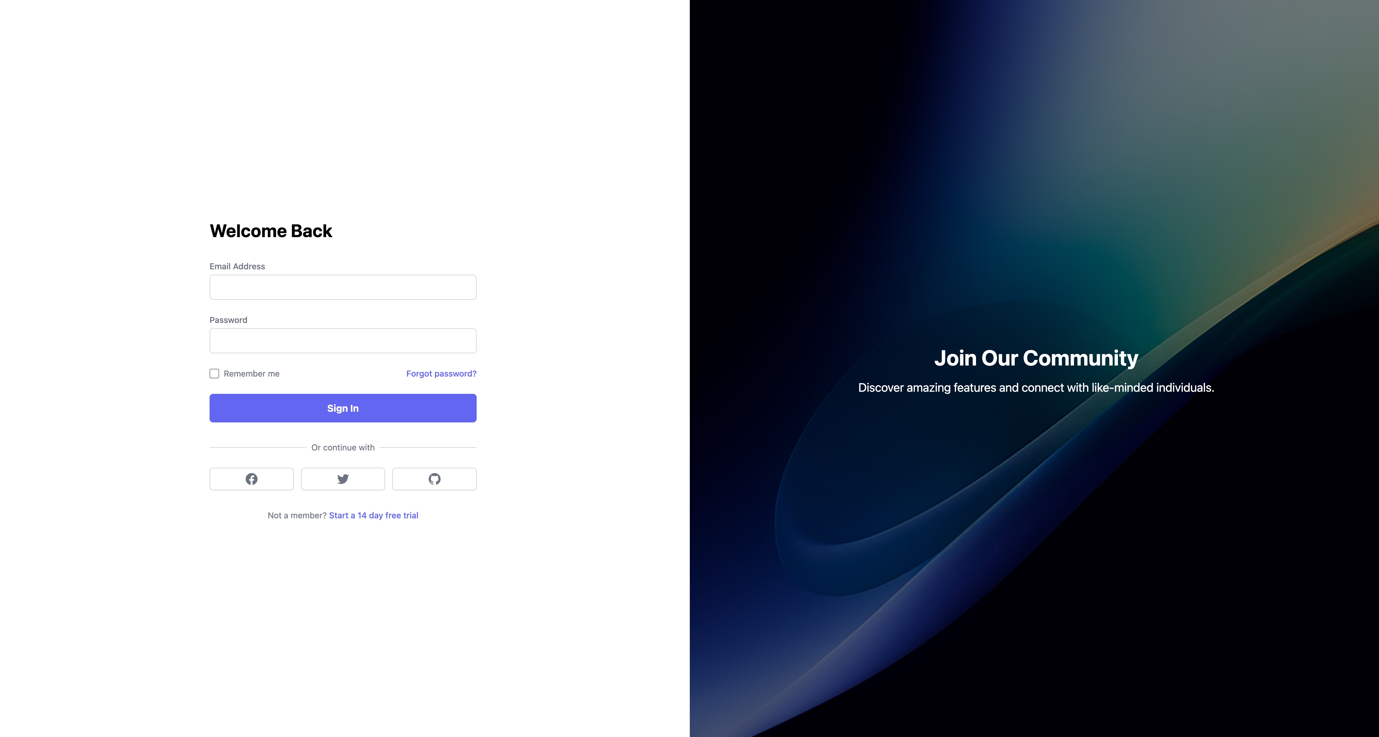 Split Layout Advanced Login Page