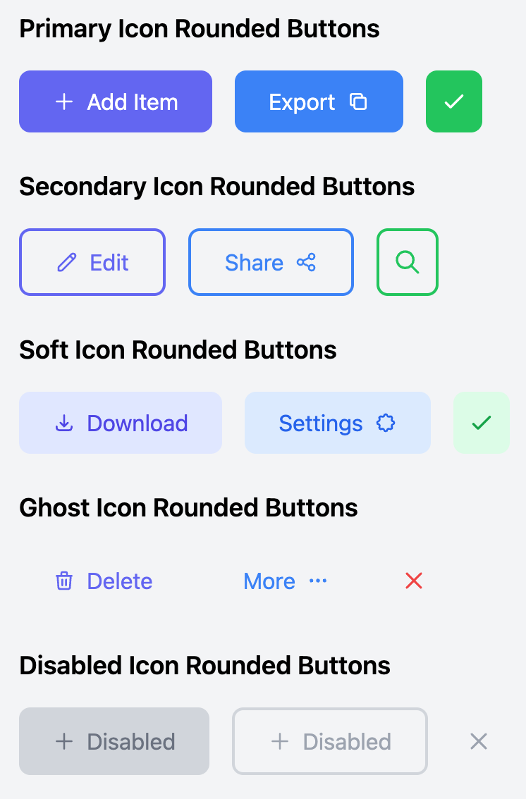 Basic Icon Rounded Rectangle Button Components