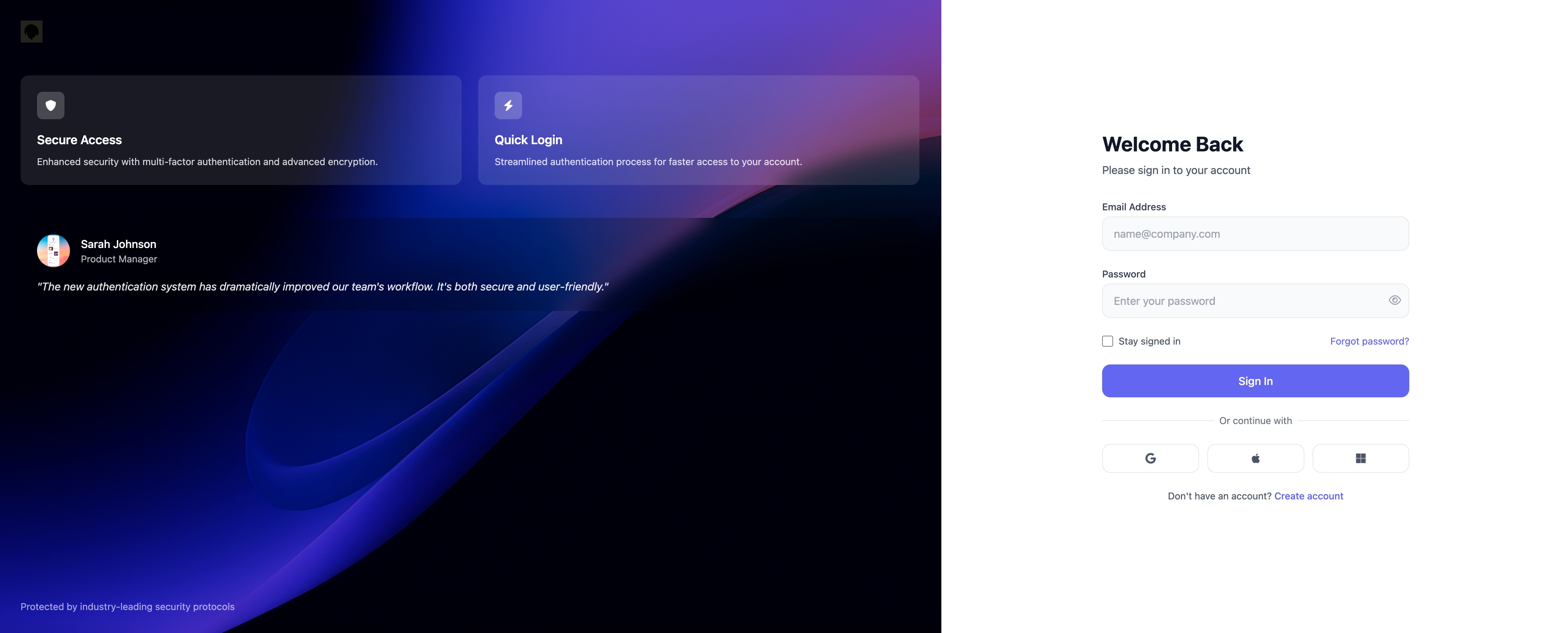 Asymmetric Split View Login Template