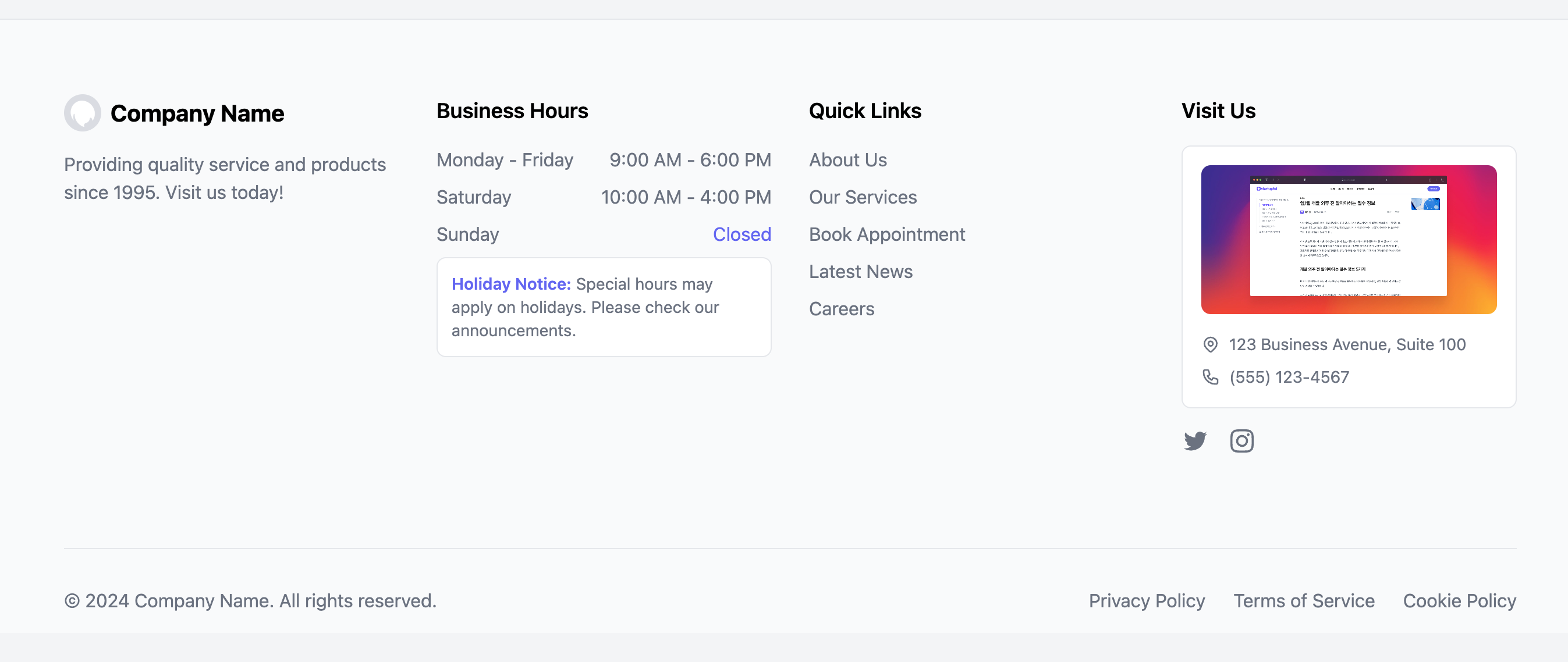 Business Hours Footer Template