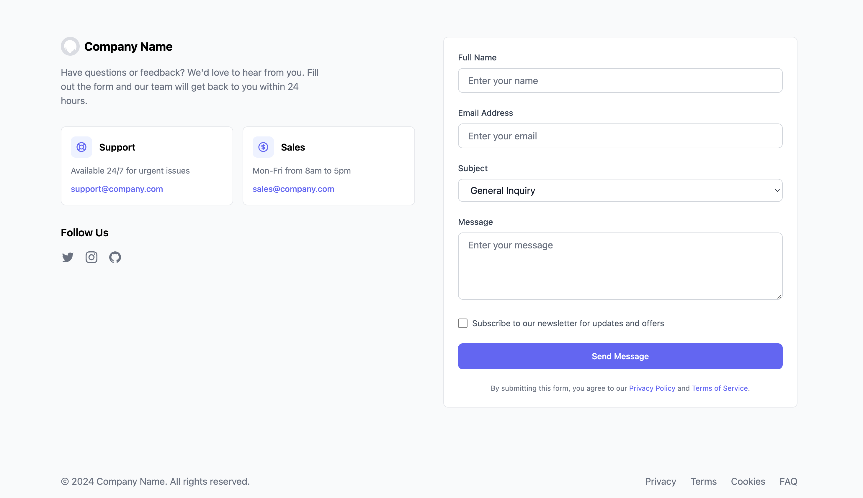 Contact Form Footer Template