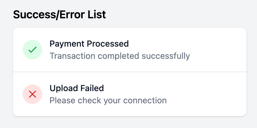 Success/Error List