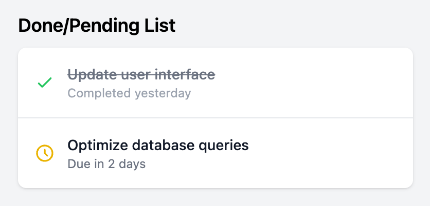 Done/Pending List