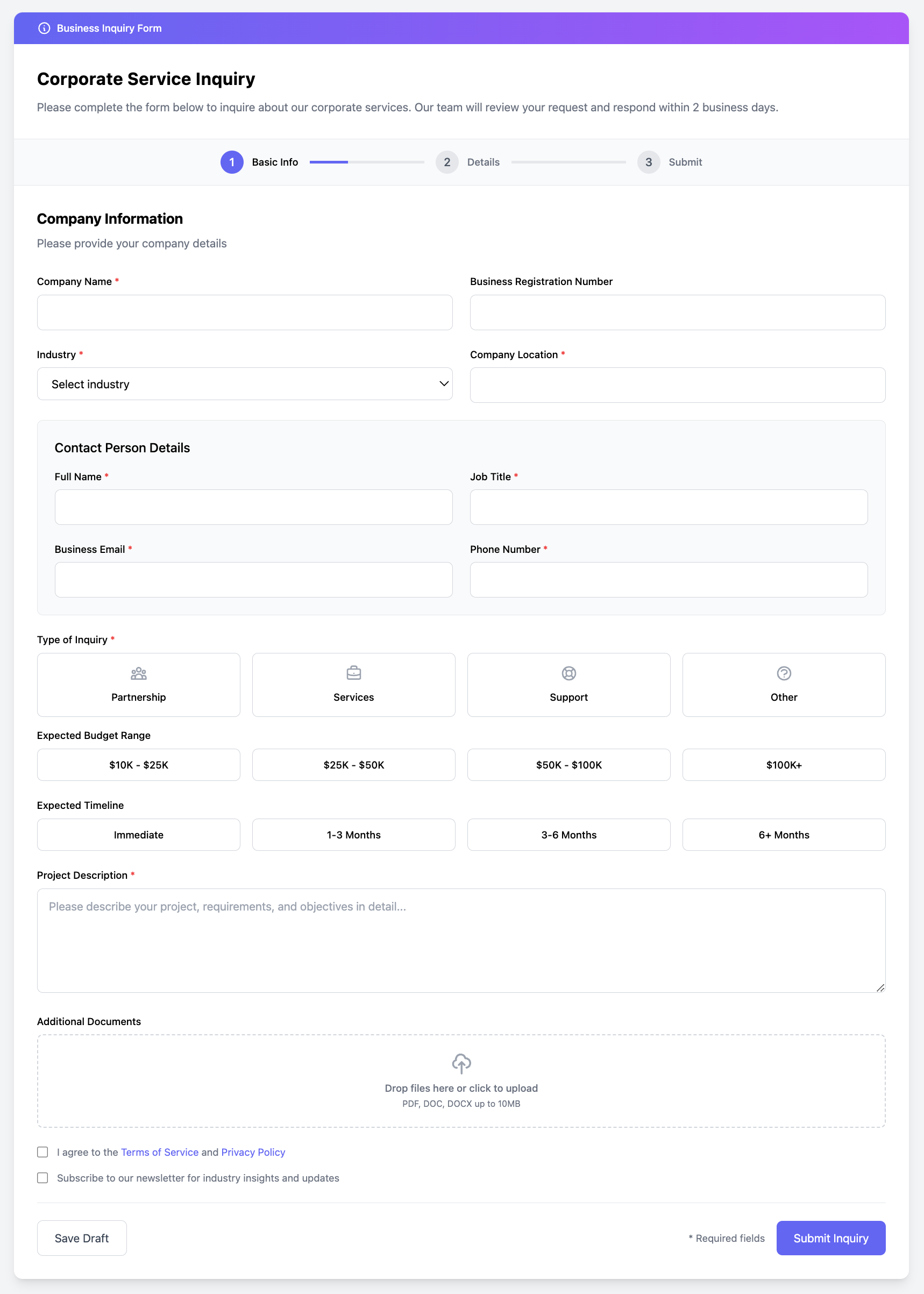 Corporate Inquiry Form