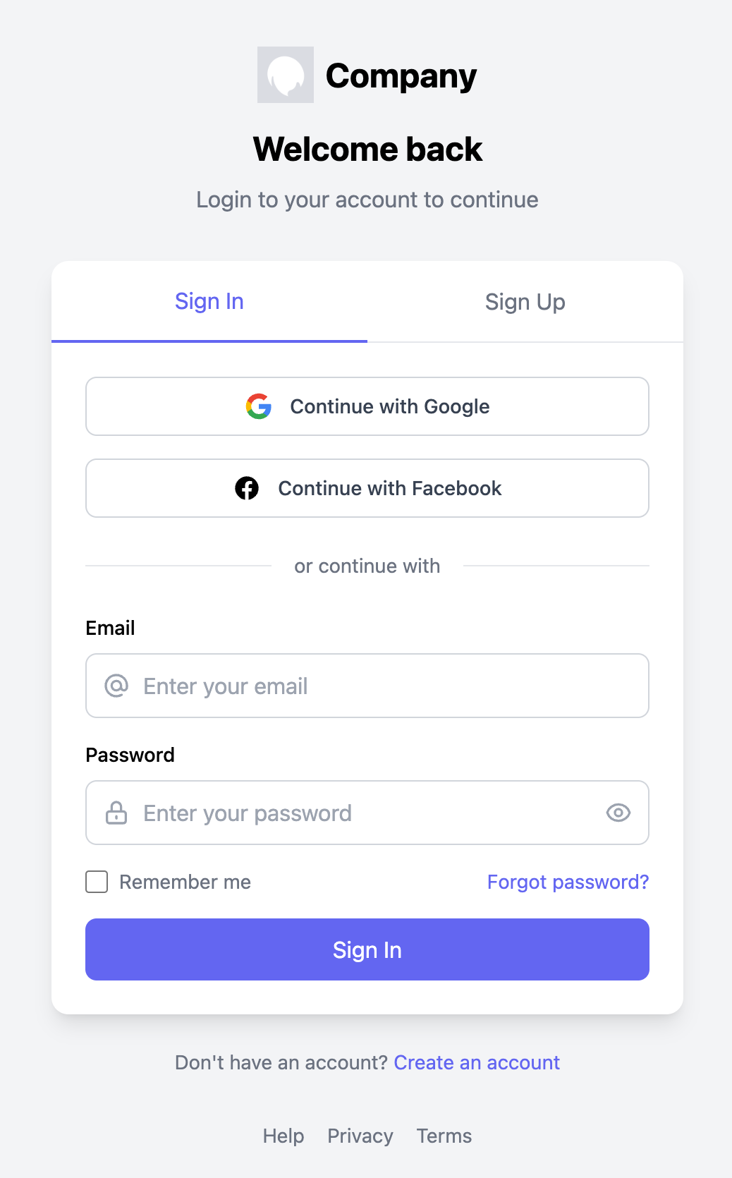 Standard Authentication Form