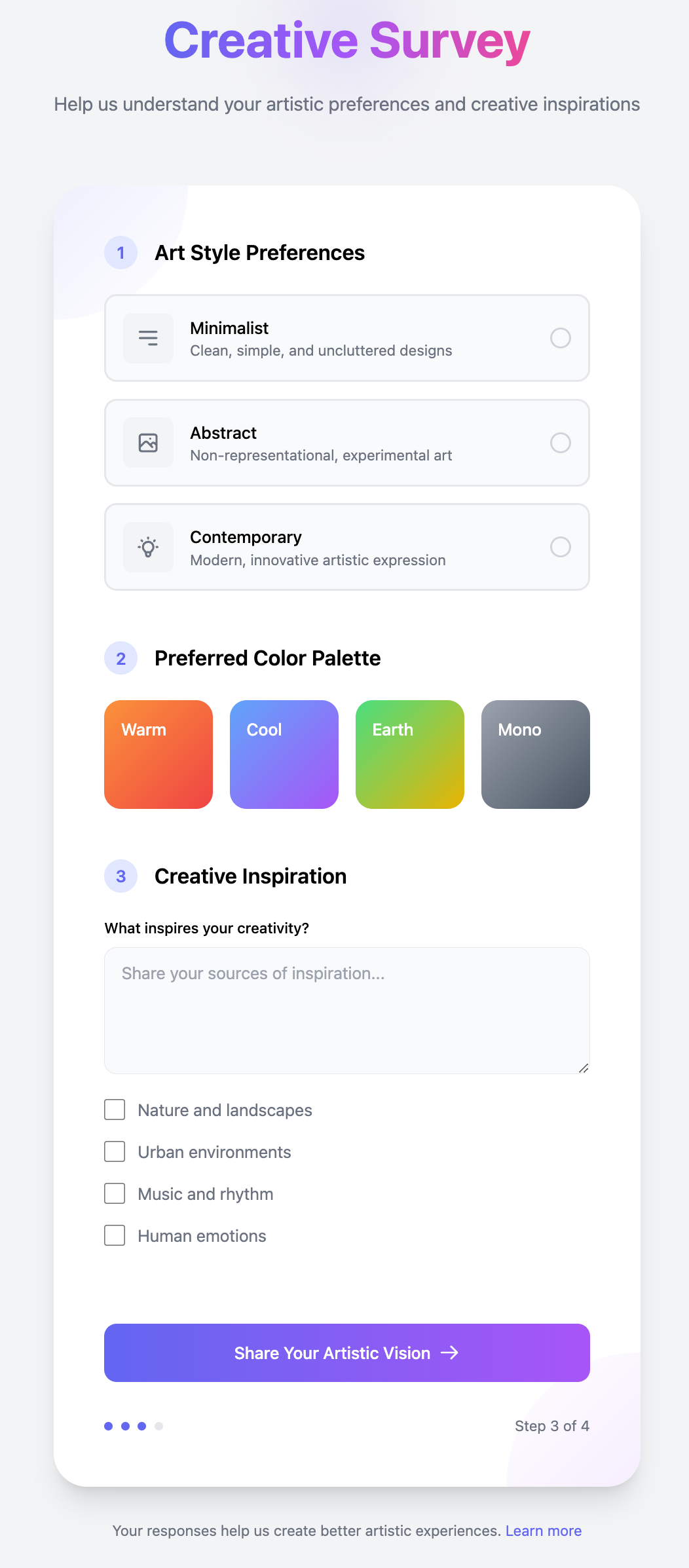 Artistic Survey Form