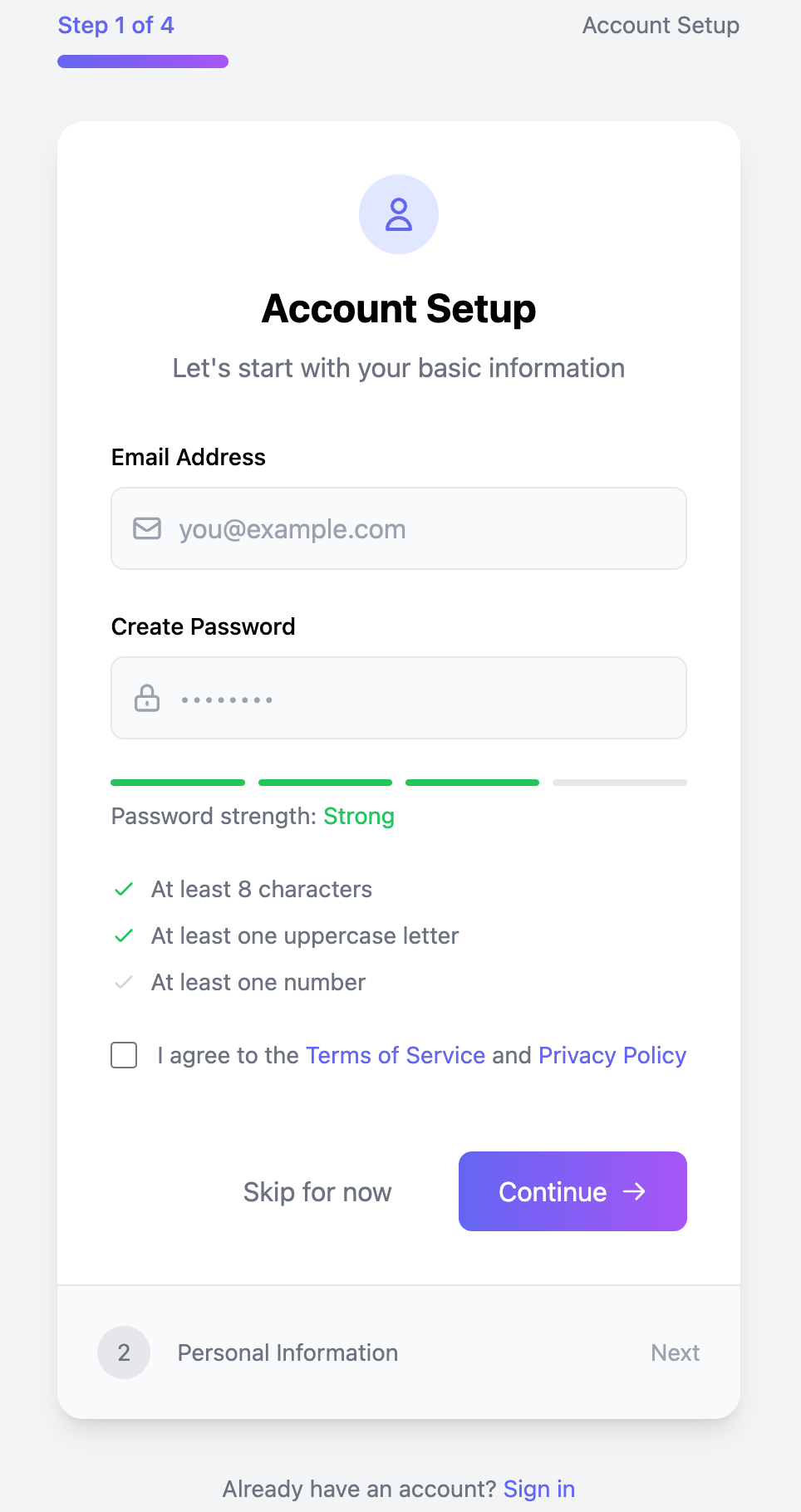 Progressive Registration Form