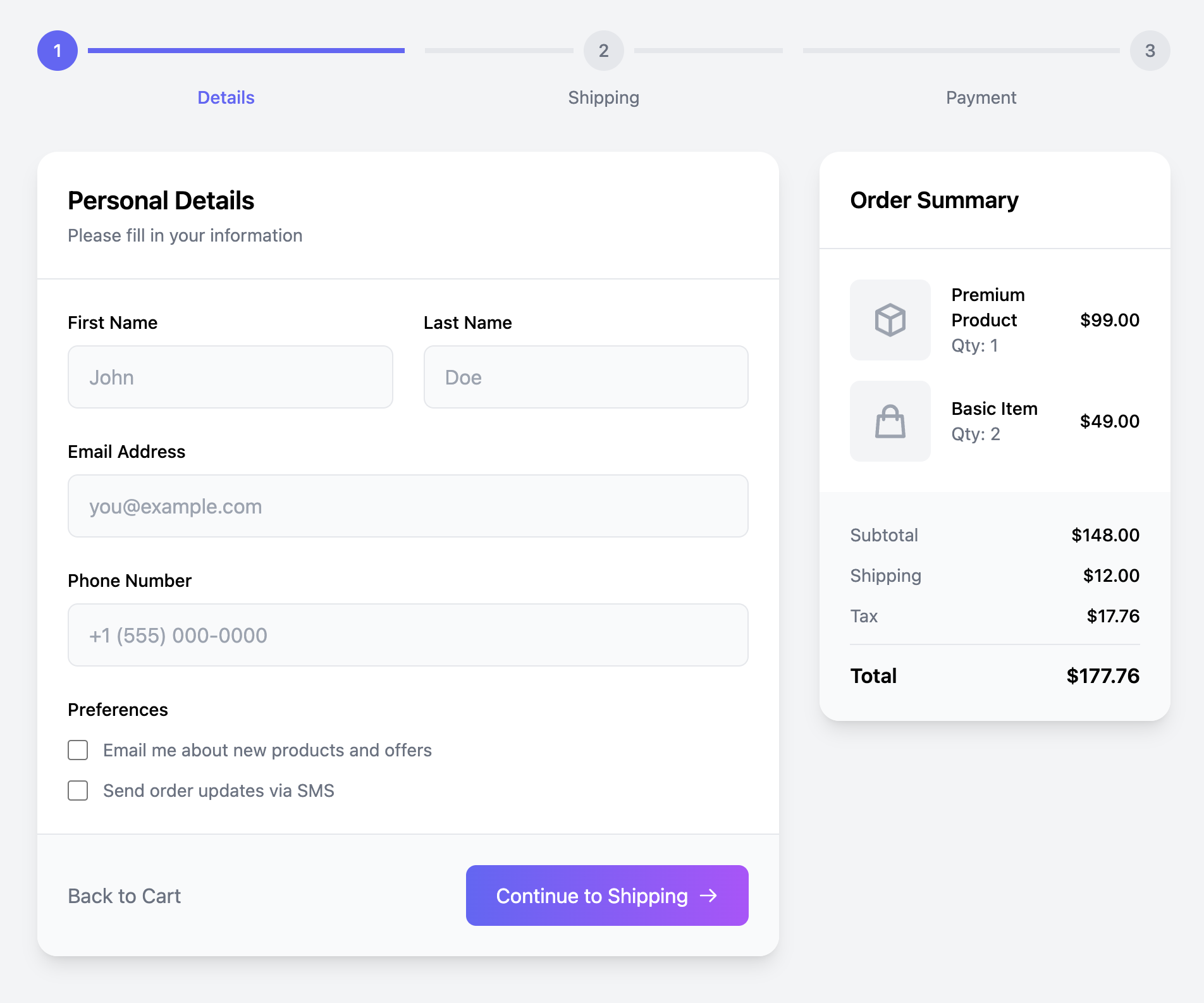 Stepped Checkout Form