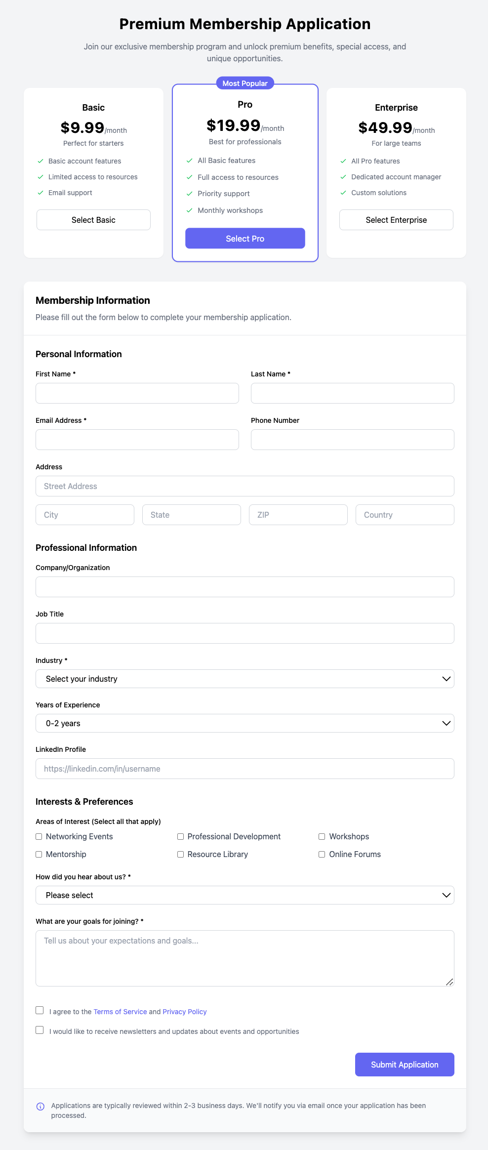 Membership Application Form Continued