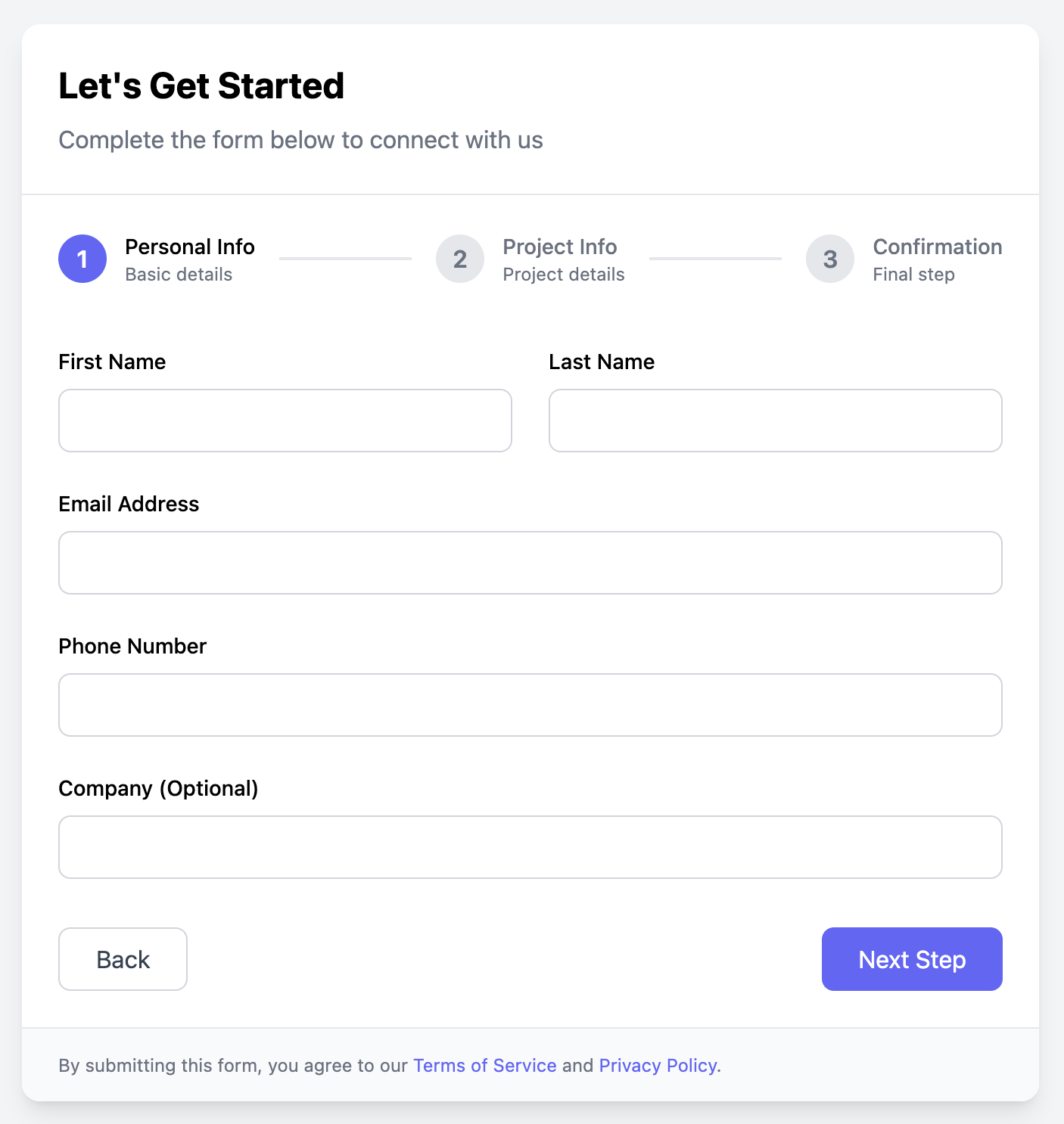 Wizard Contact Form with Progress Tracking