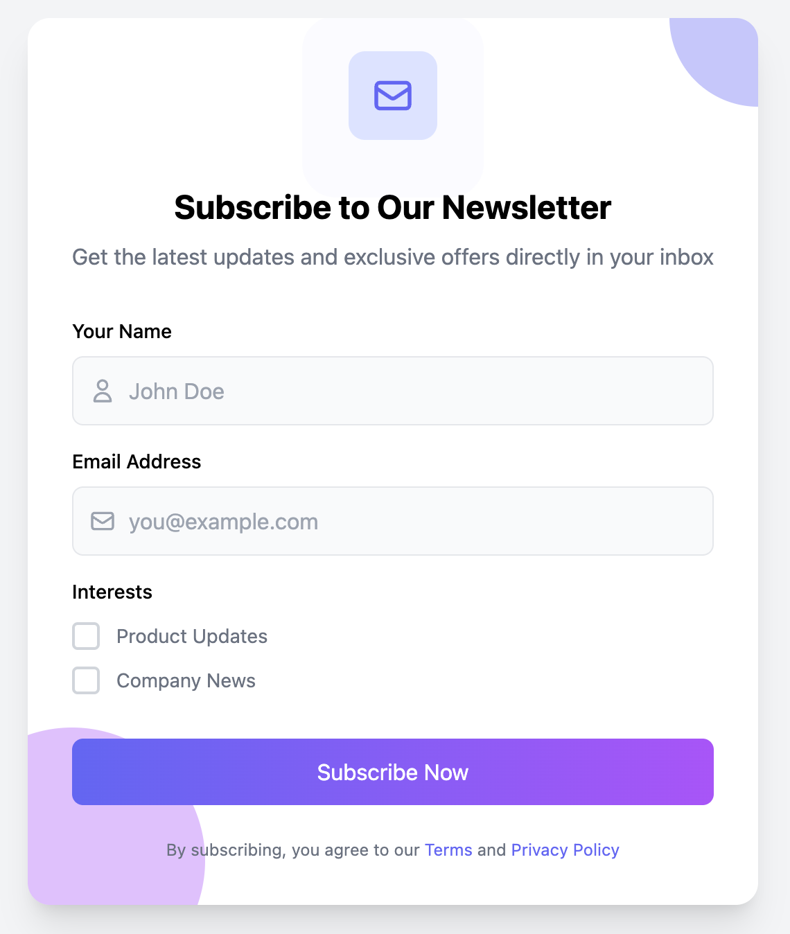 Animated Subscription Form