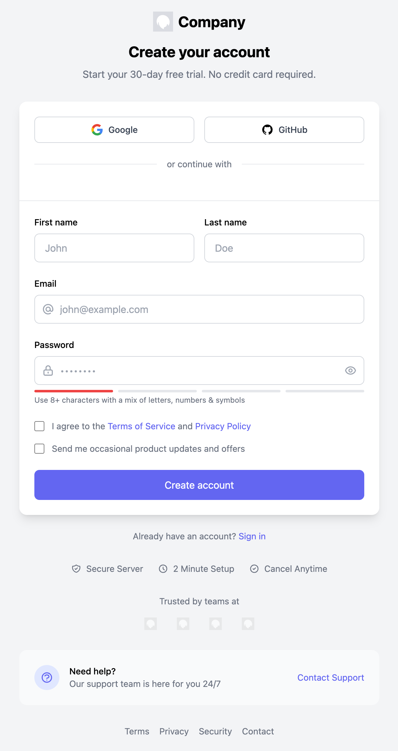 Streamlined Registration Form