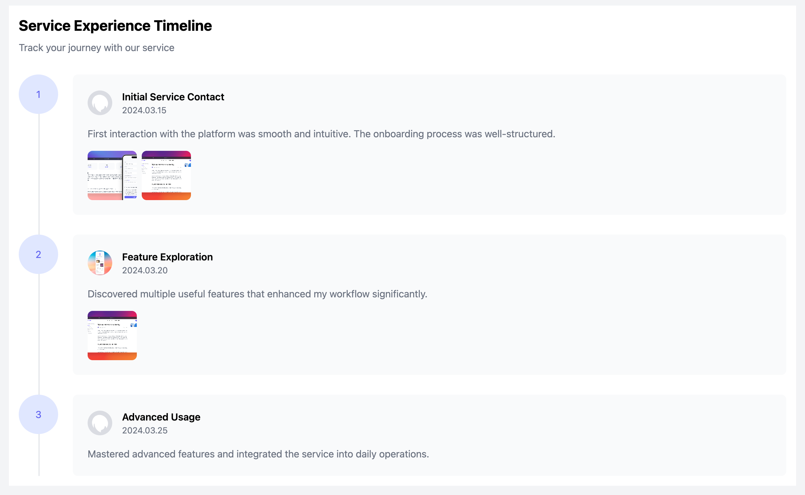 Service Experience Timeline Review Component