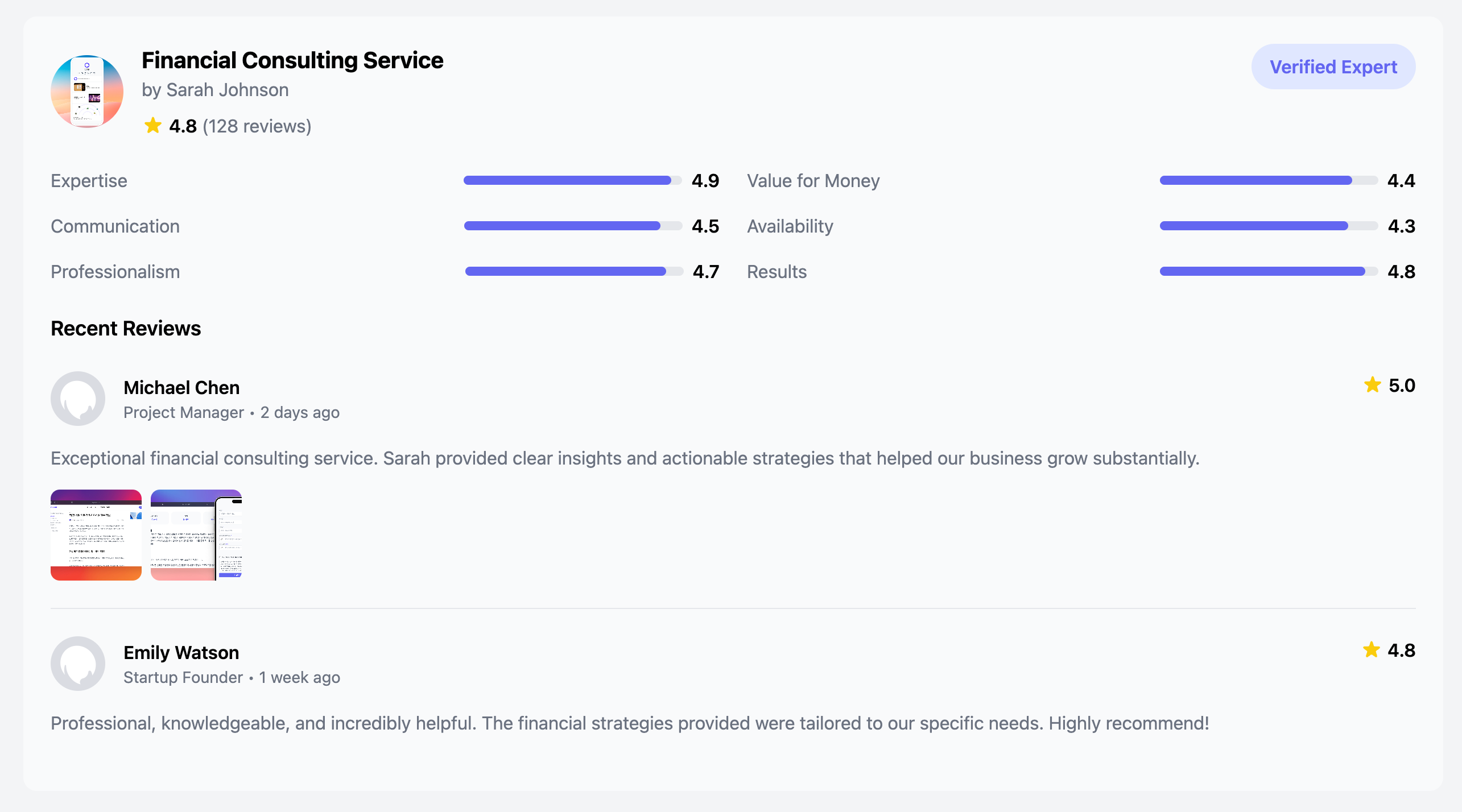 Professional Service Rating Card Component