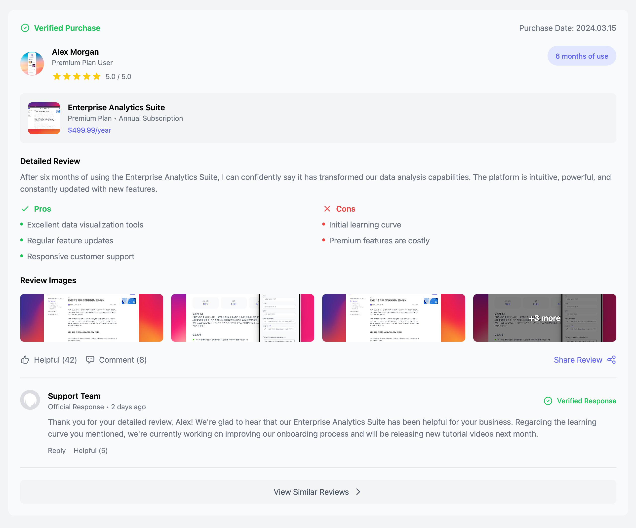 Verified Purchase Review Card Component