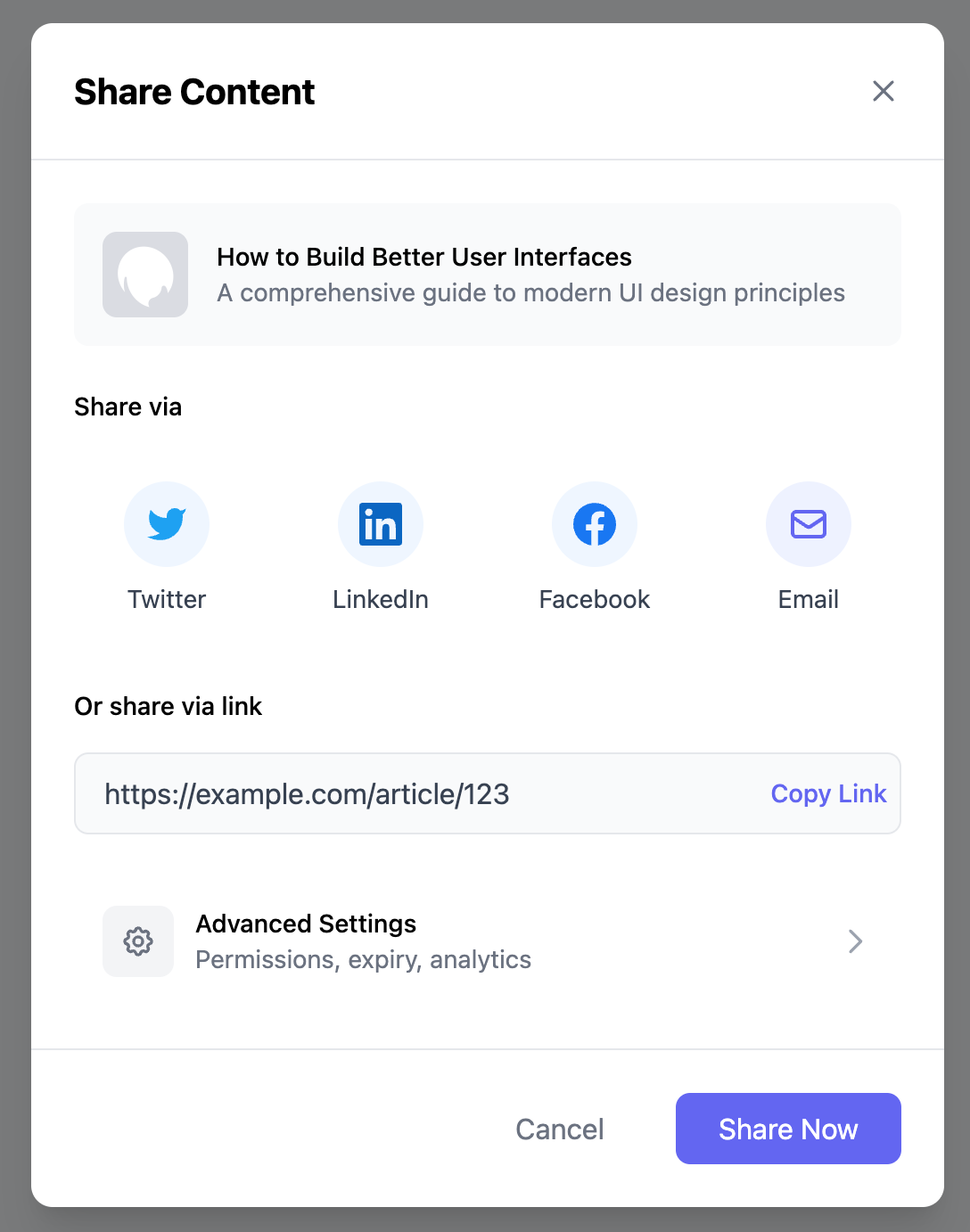 Share Content Modal Template