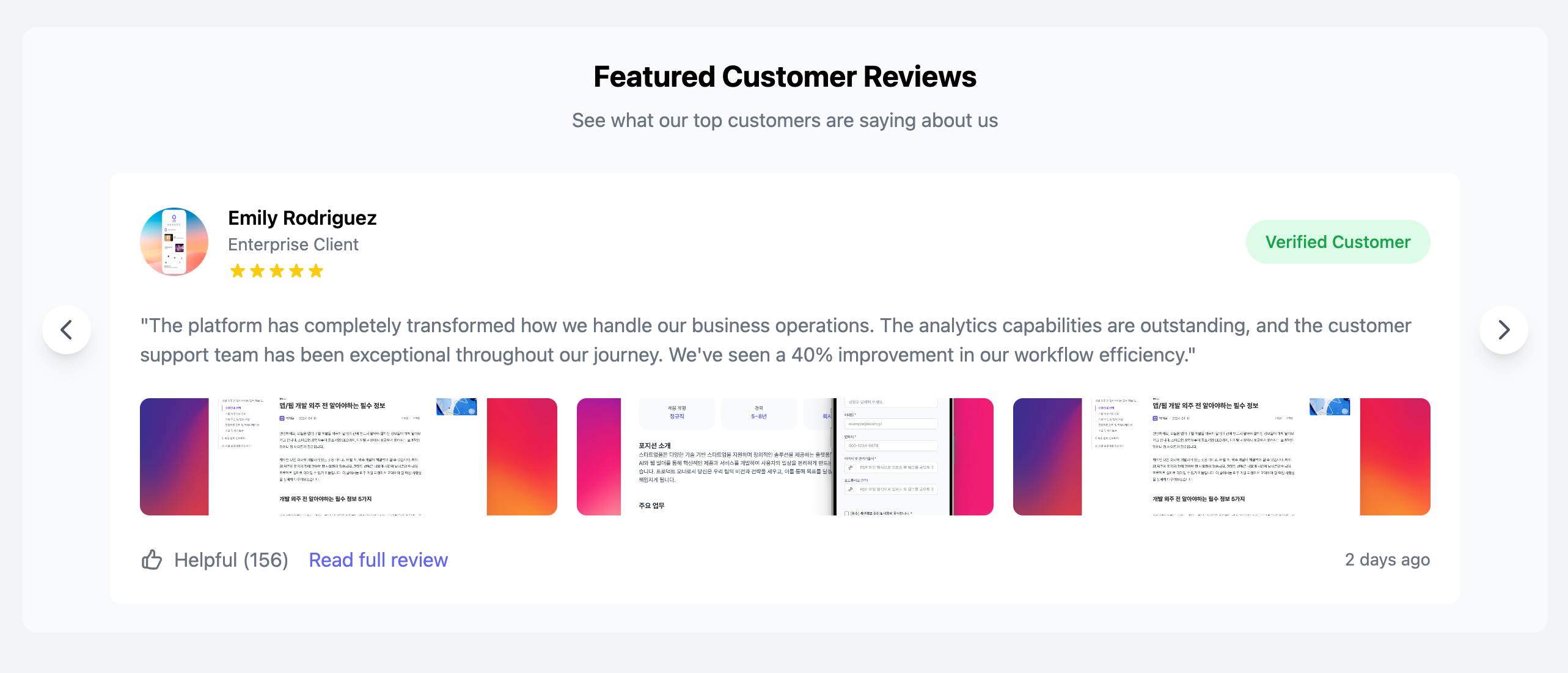 Featured Customer Review Slider Component