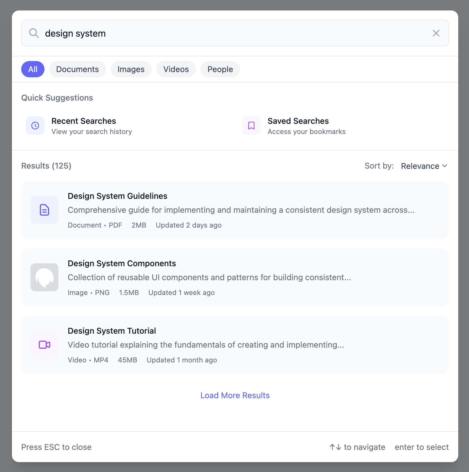 Search Results Modal Template