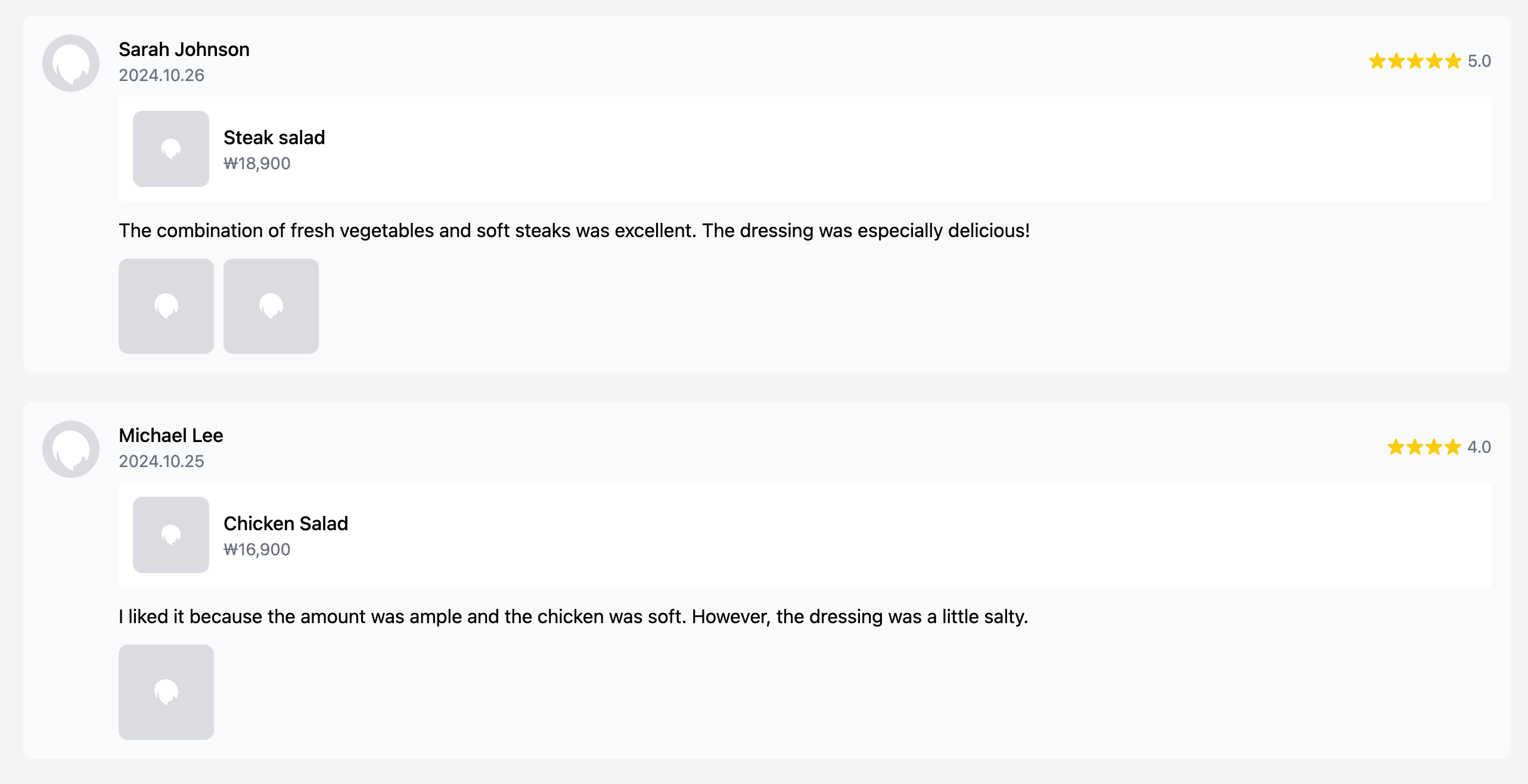 Food Menu Item Review List Component