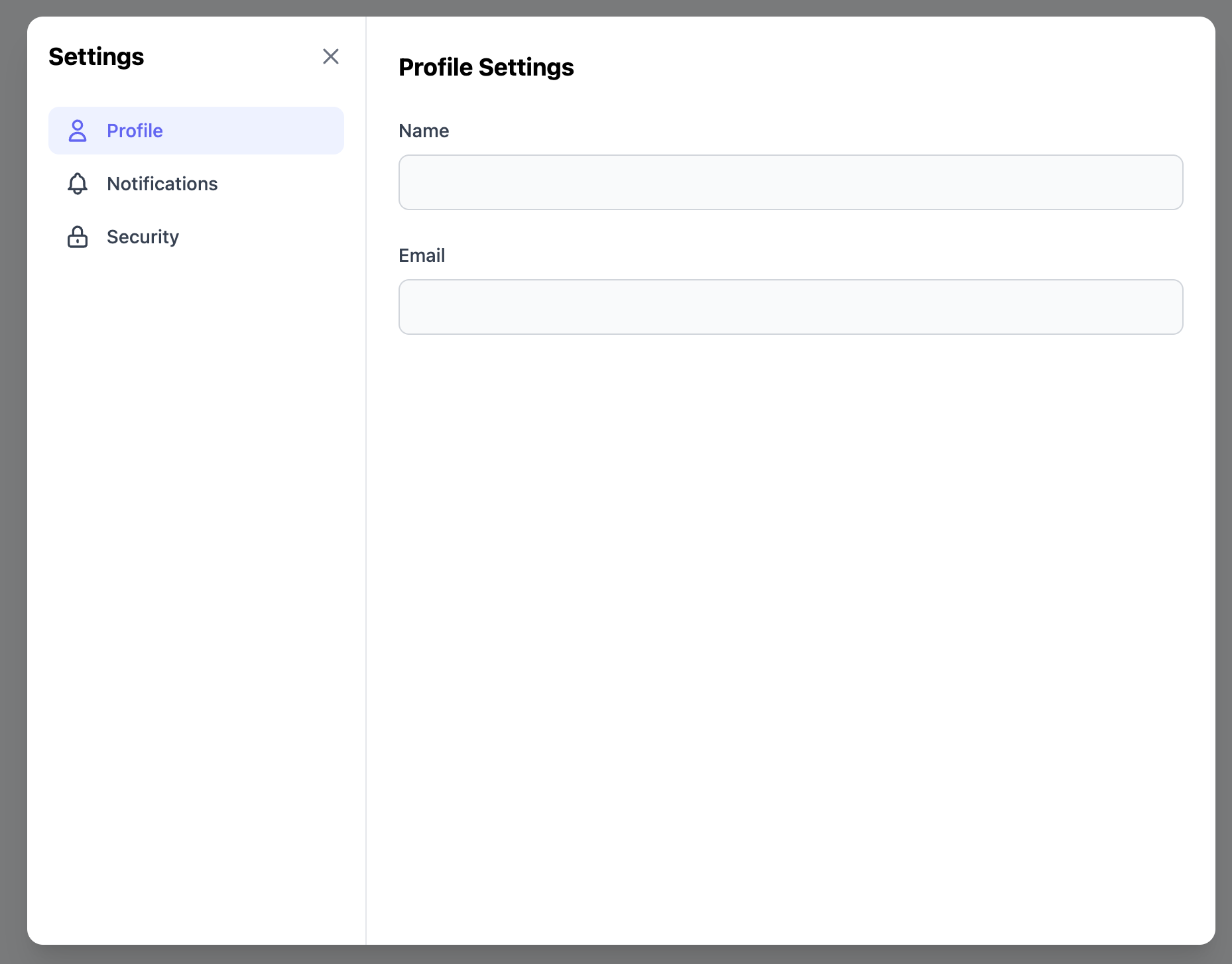 Settings Configuration Modal Template