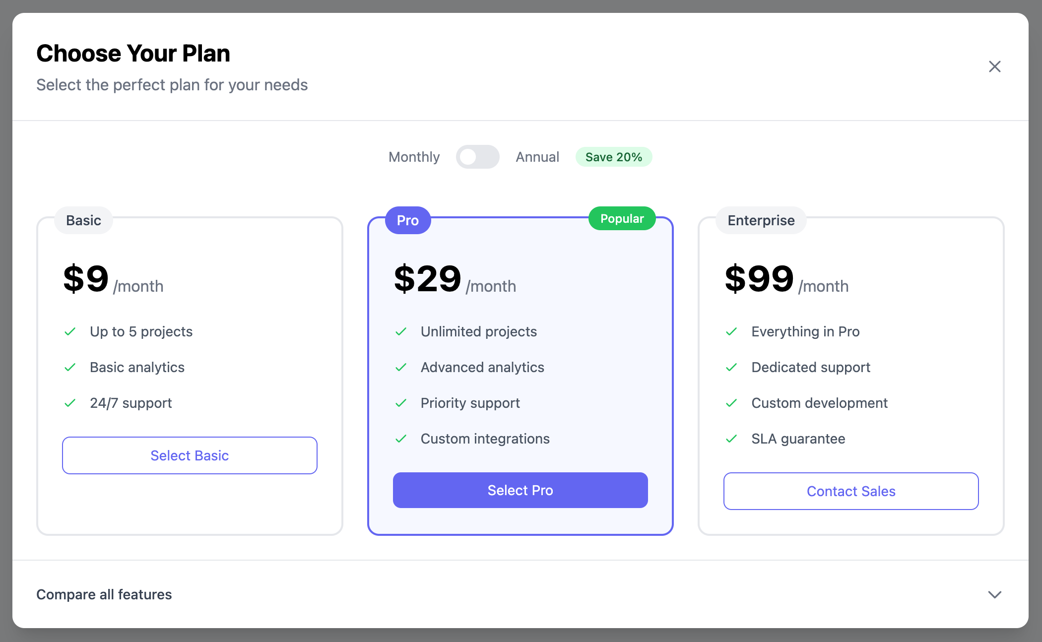 Subscription Plan Modal Template