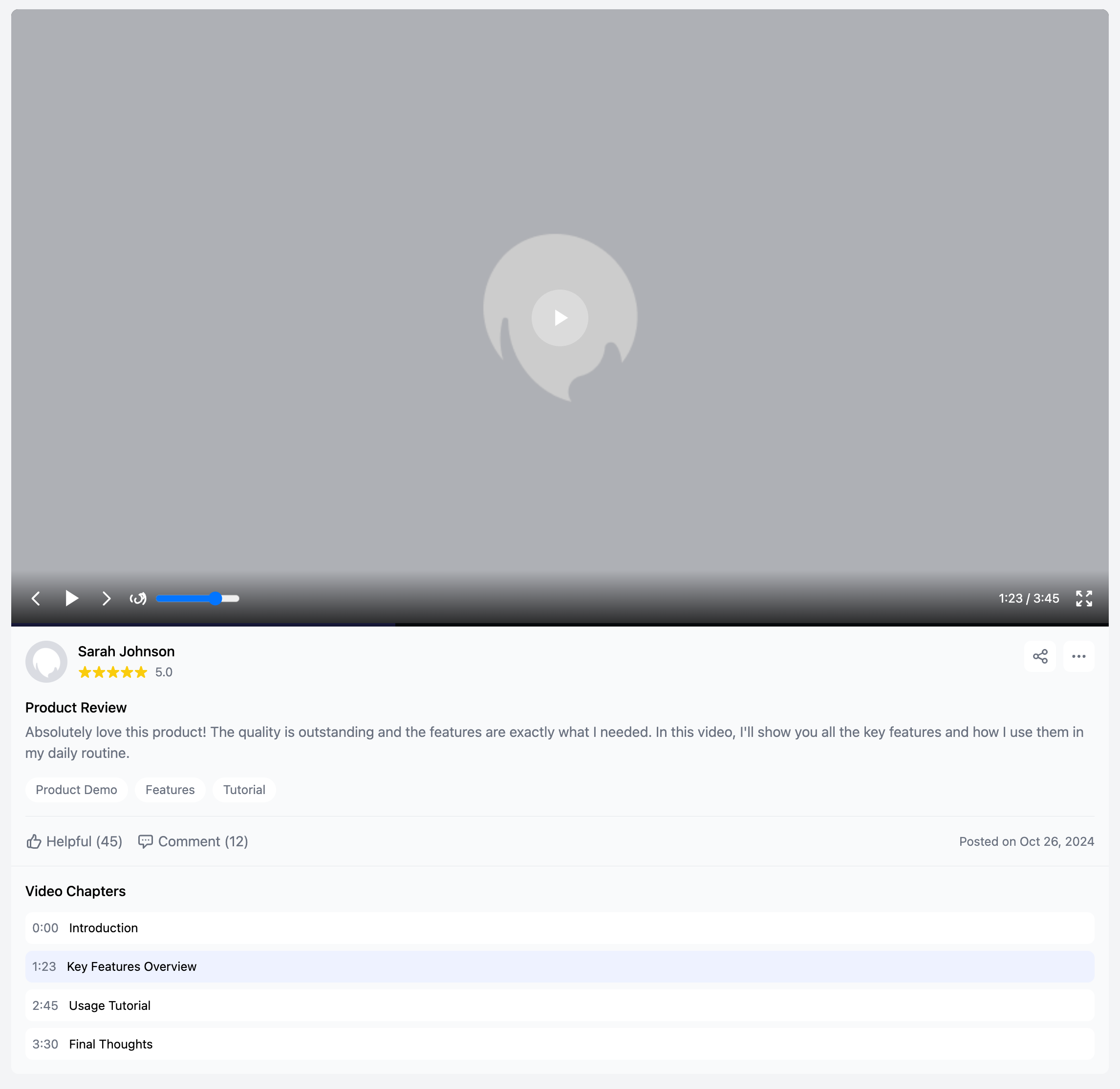 Video Review Player Card