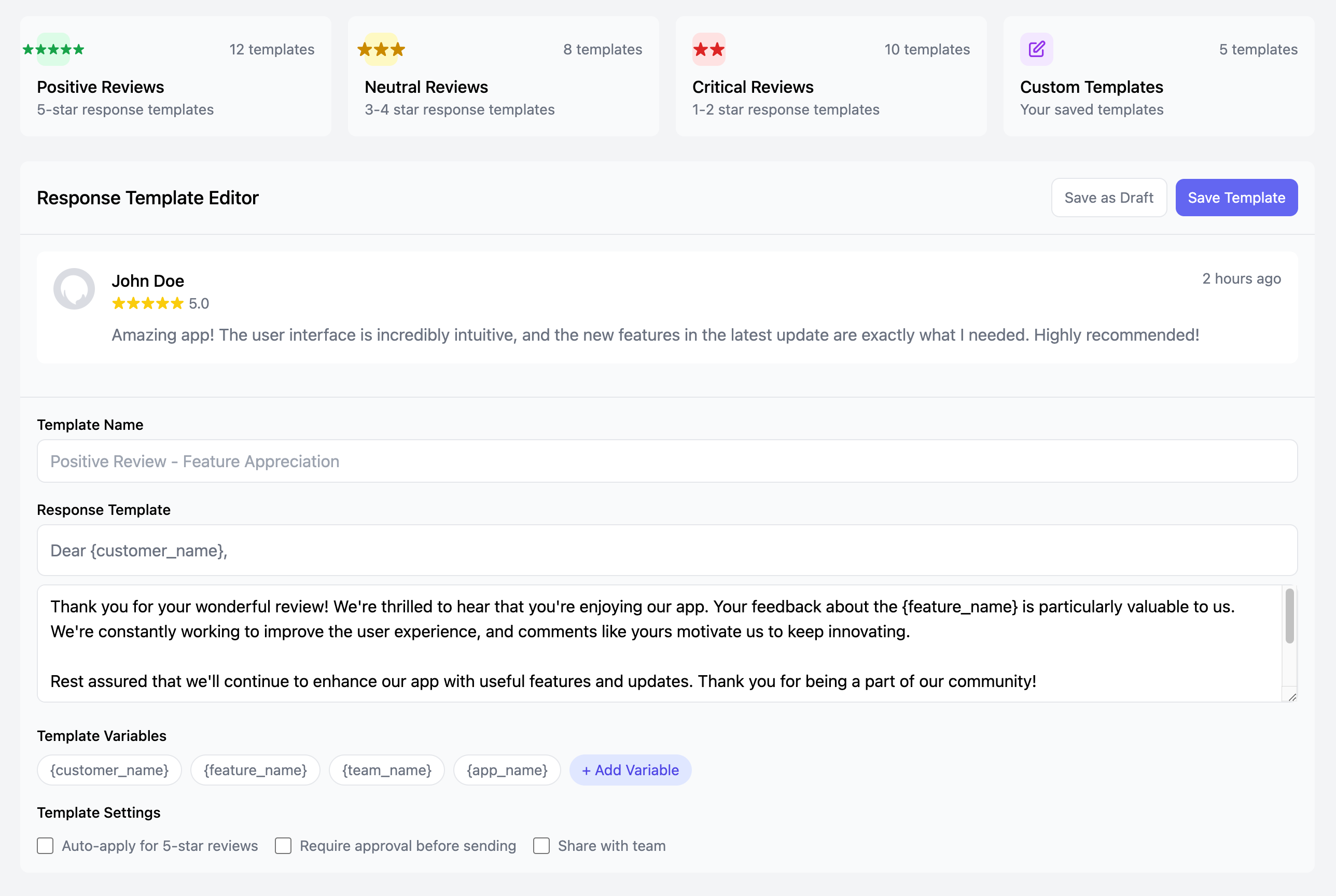 Review Response Template Card
