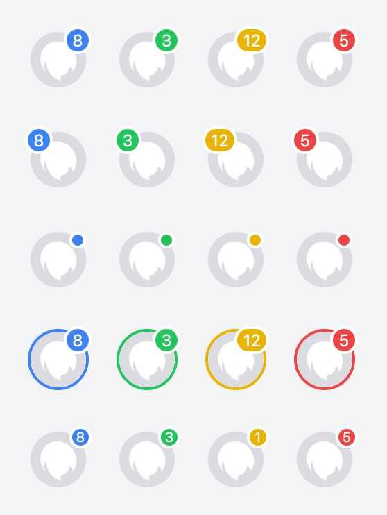 Avatar with Various Notification Badge Positions and Colors