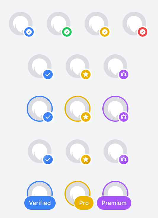 Avatar with Various Verified Badge Positions and Colors