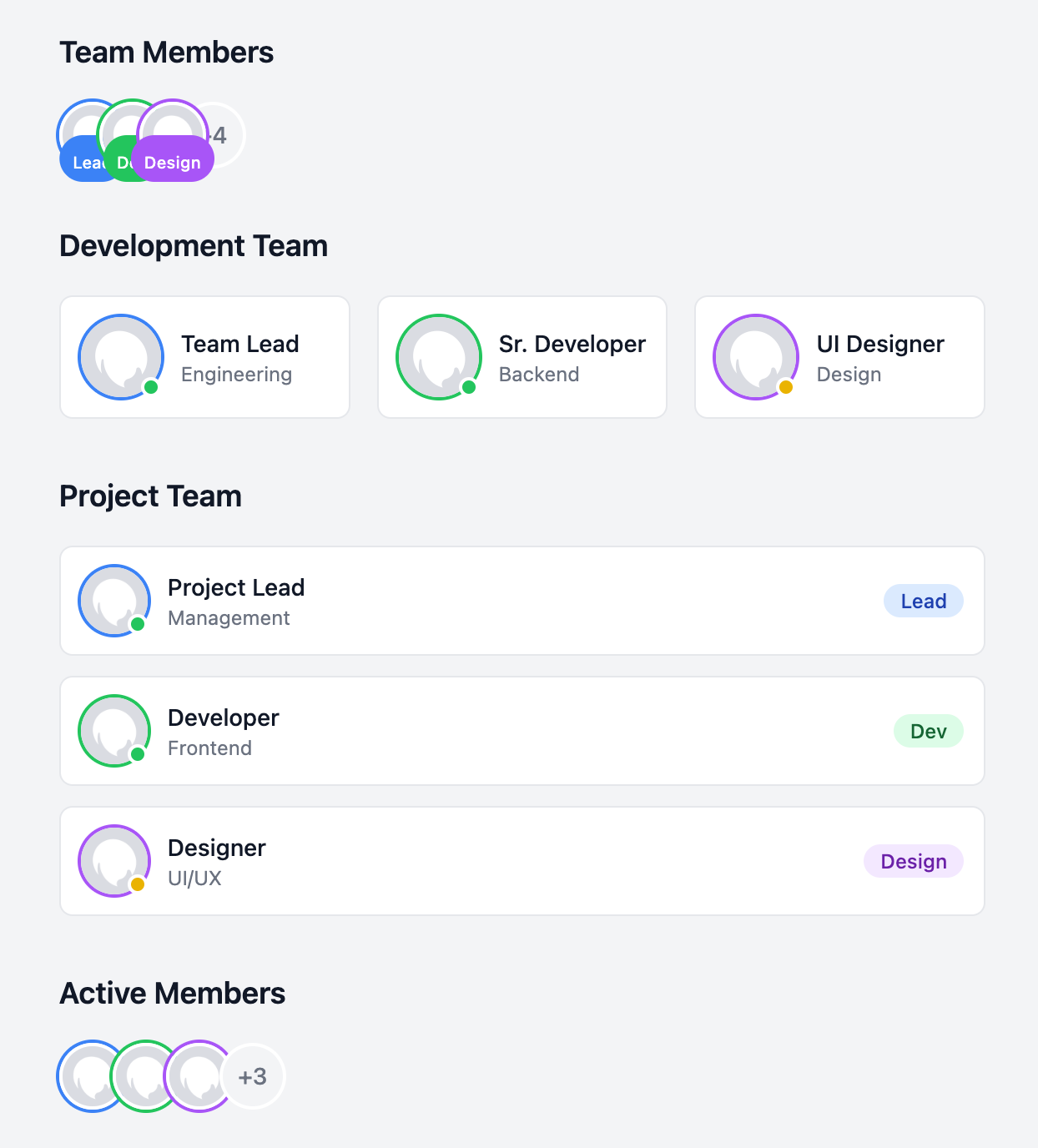 Team Members Avatar Group Variations