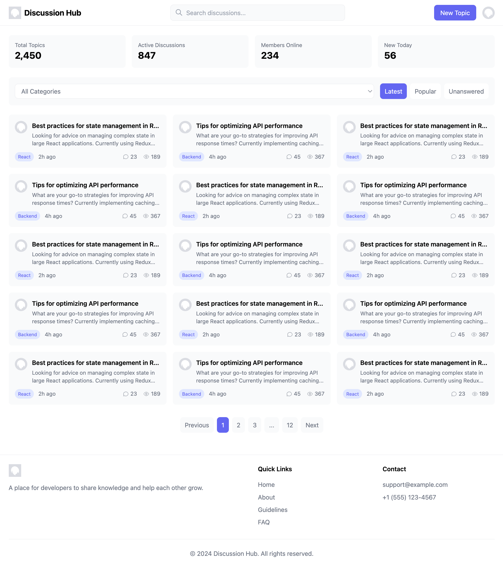 Compact Grid Discussion Hub Page Template