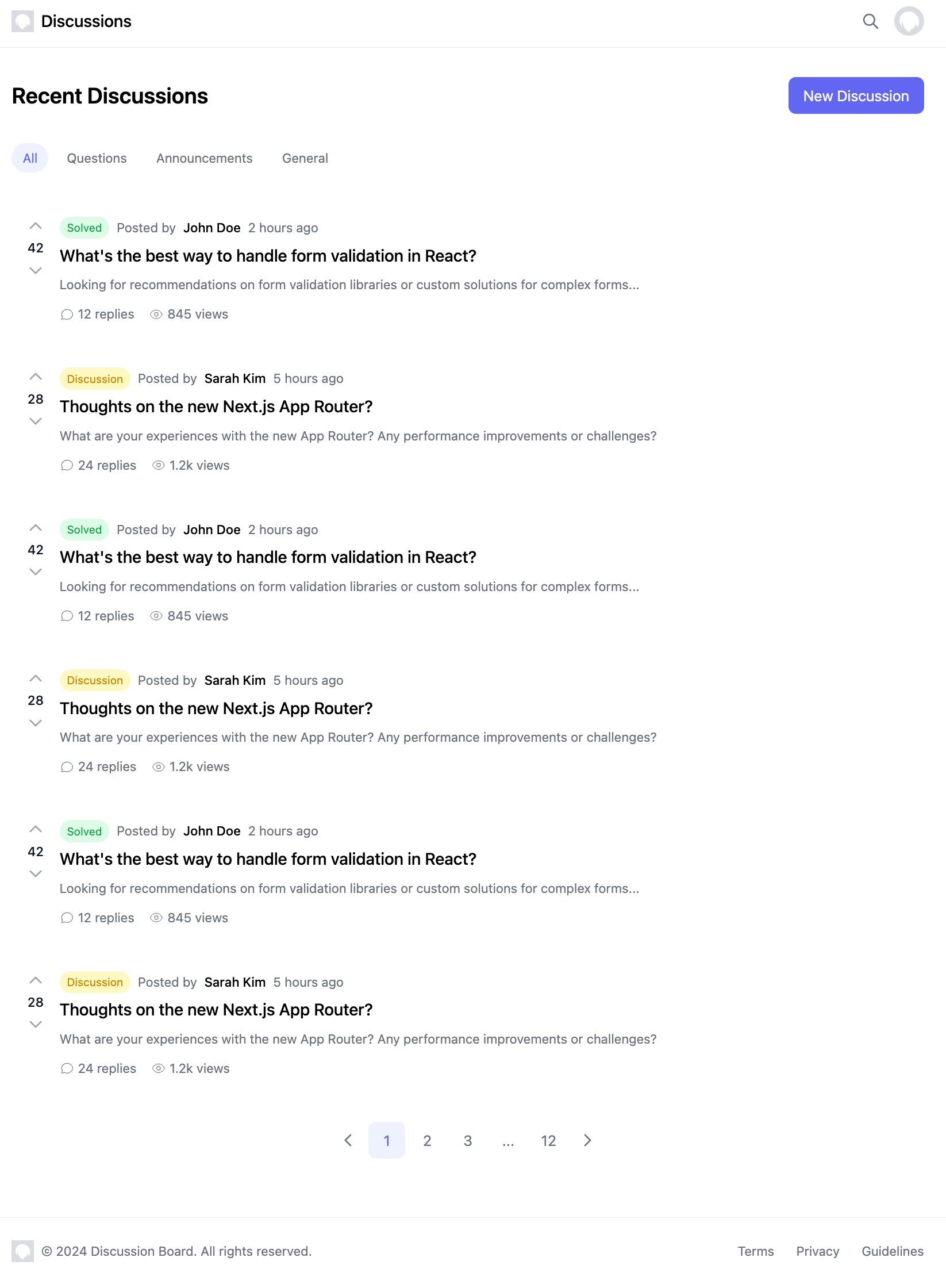 Minimal List Discussion Board Template