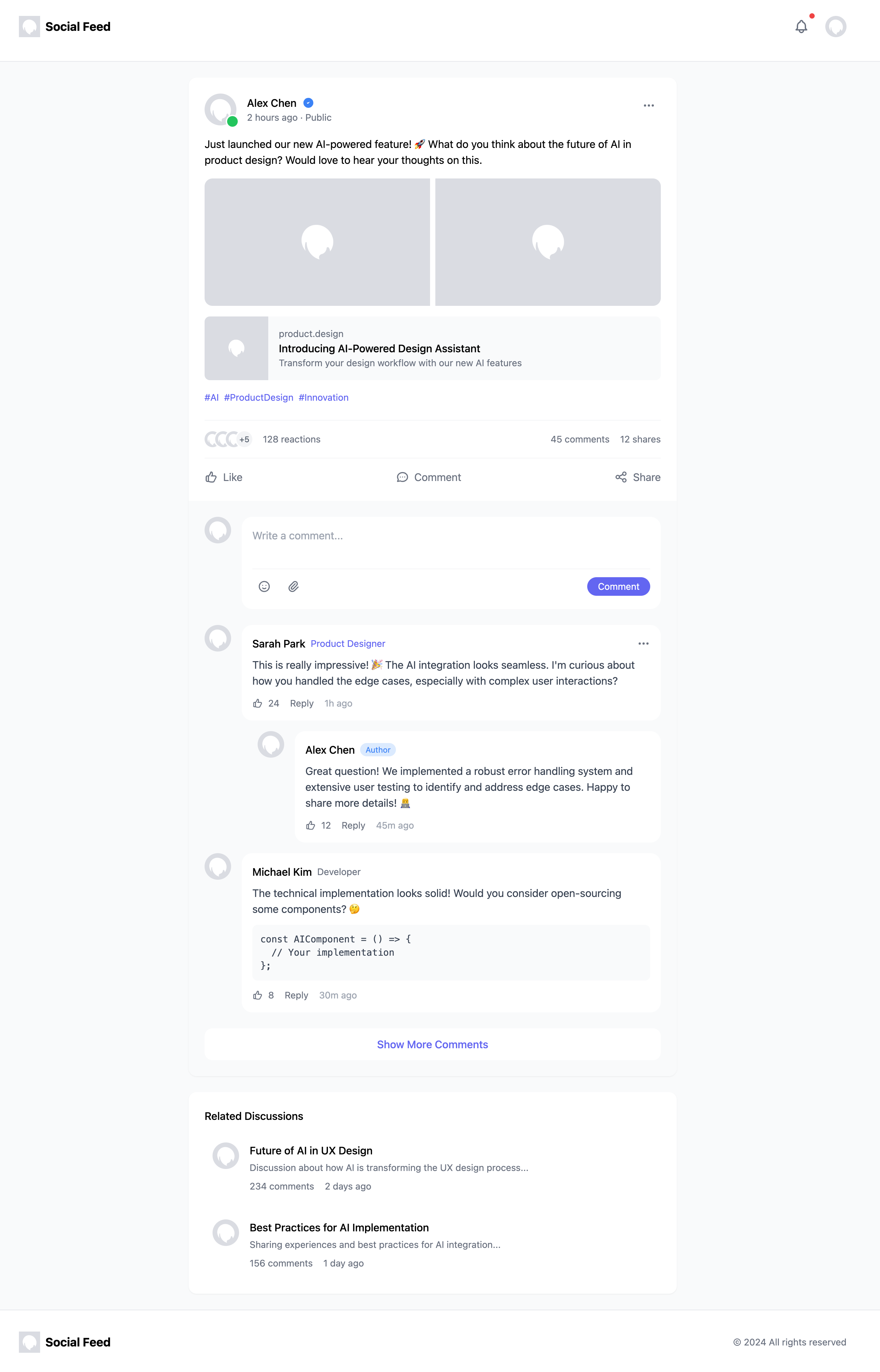 Social Feed Discussion Detail Template