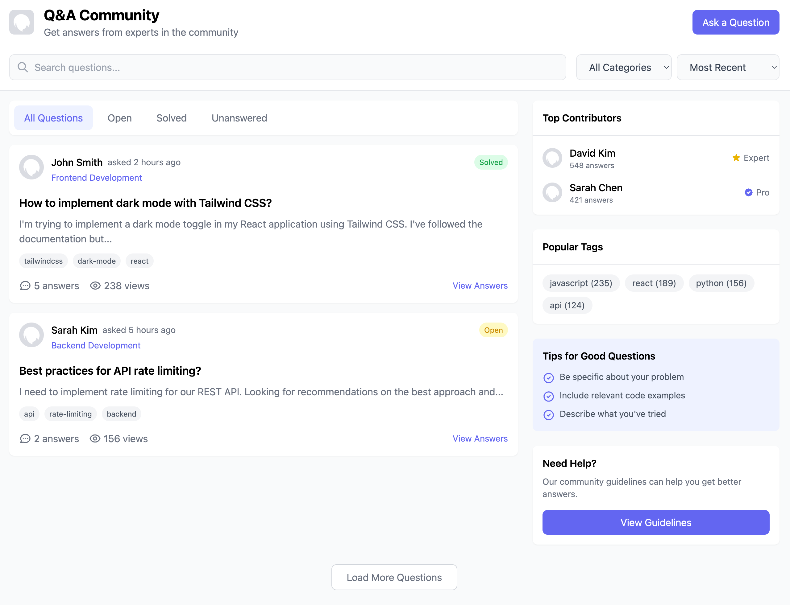 Q&A Community Board List
