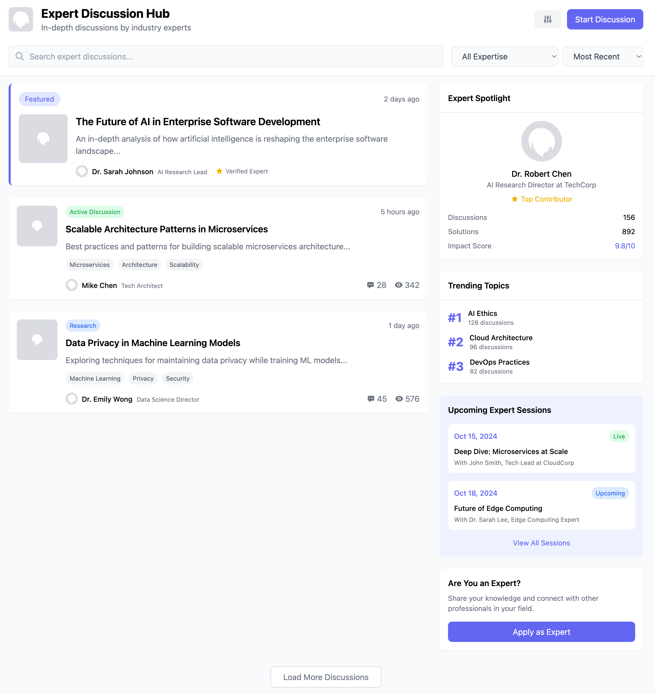 Expert Discussion Hub List
