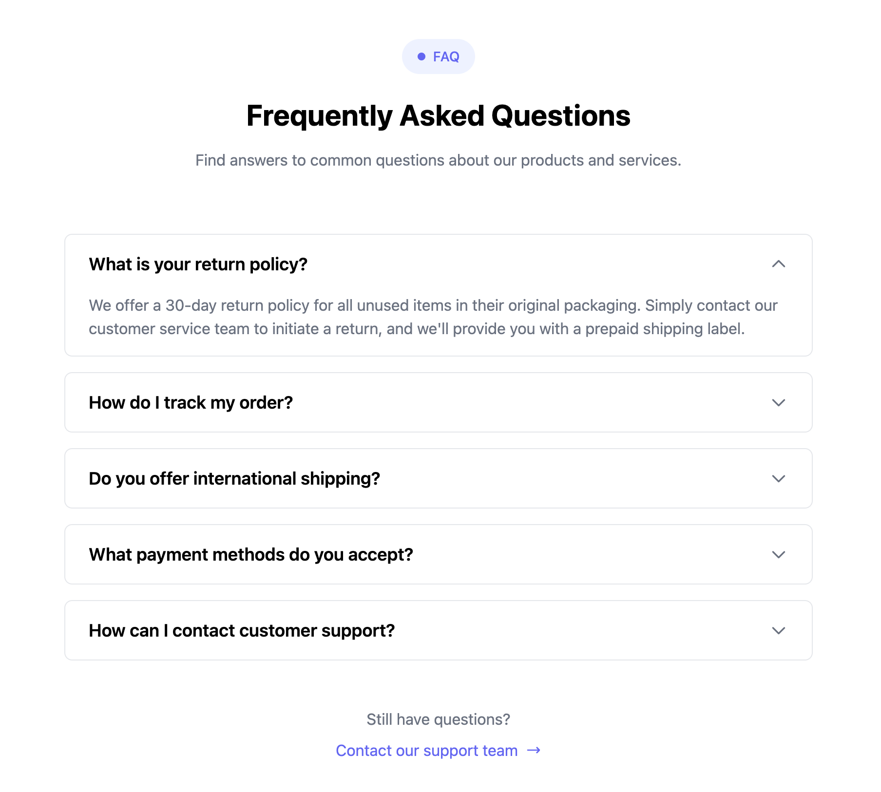 Classic Accordion FAQ Component