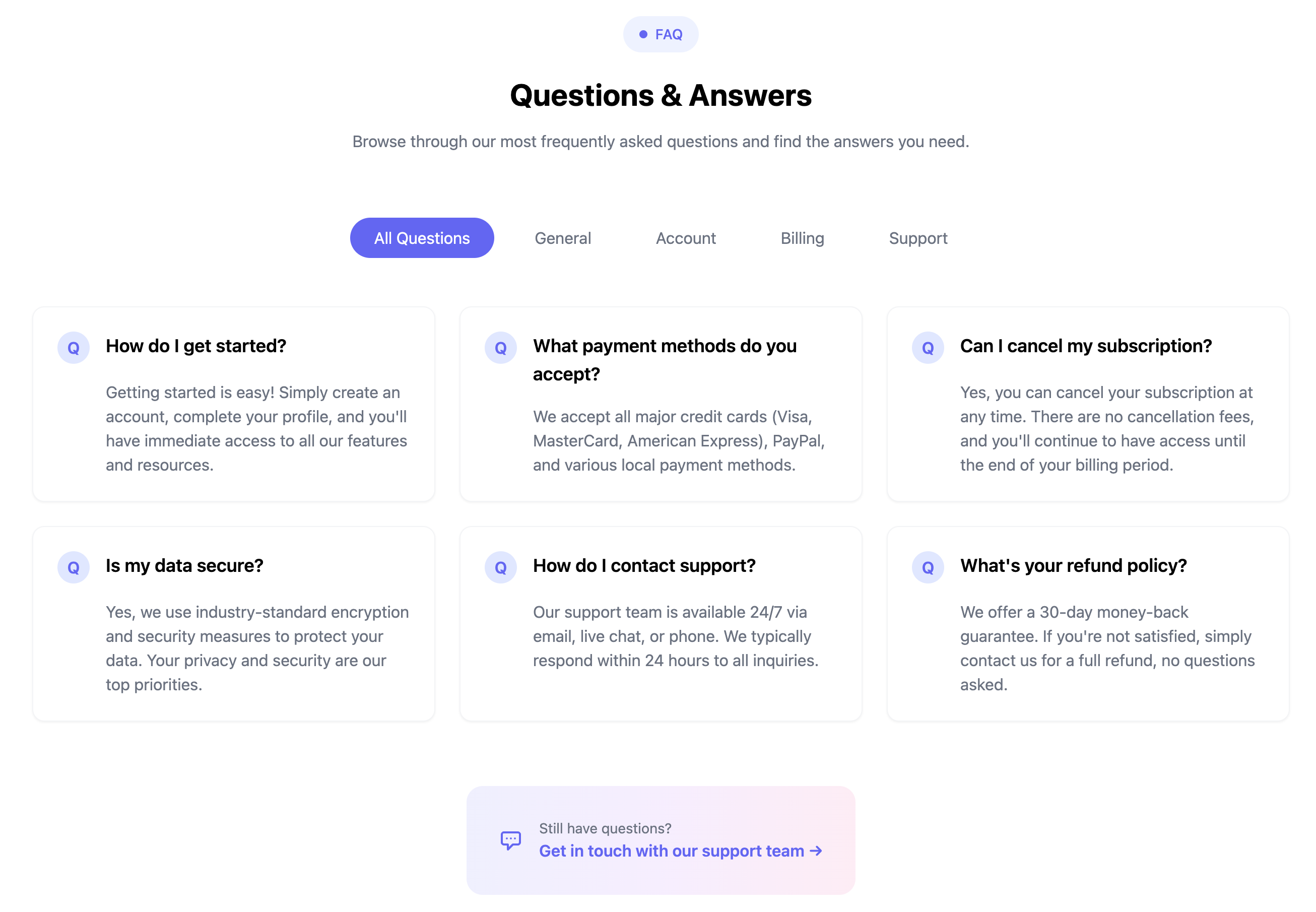Grid Card FAQ Component