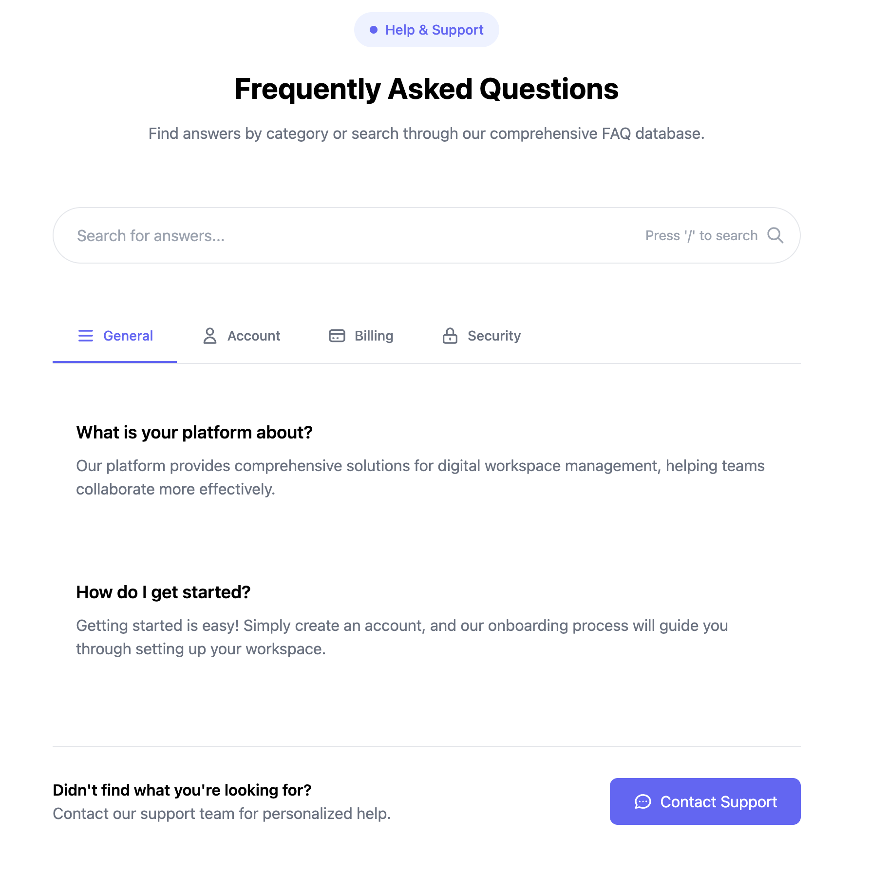 Tabbed Category FAQ Component