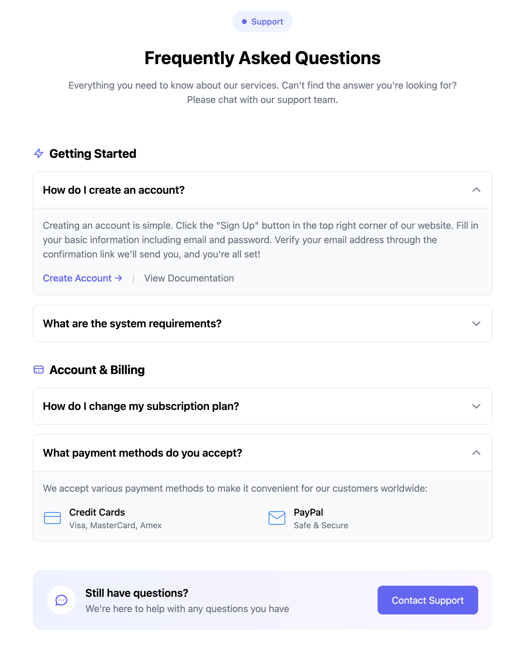 Expandable Panel FAQ Component