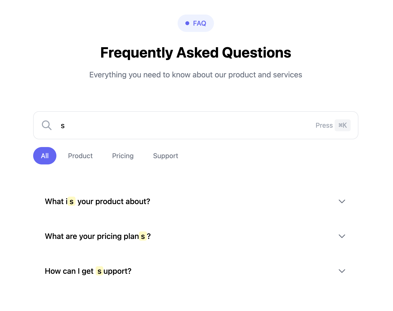 Live Search FAQ Component