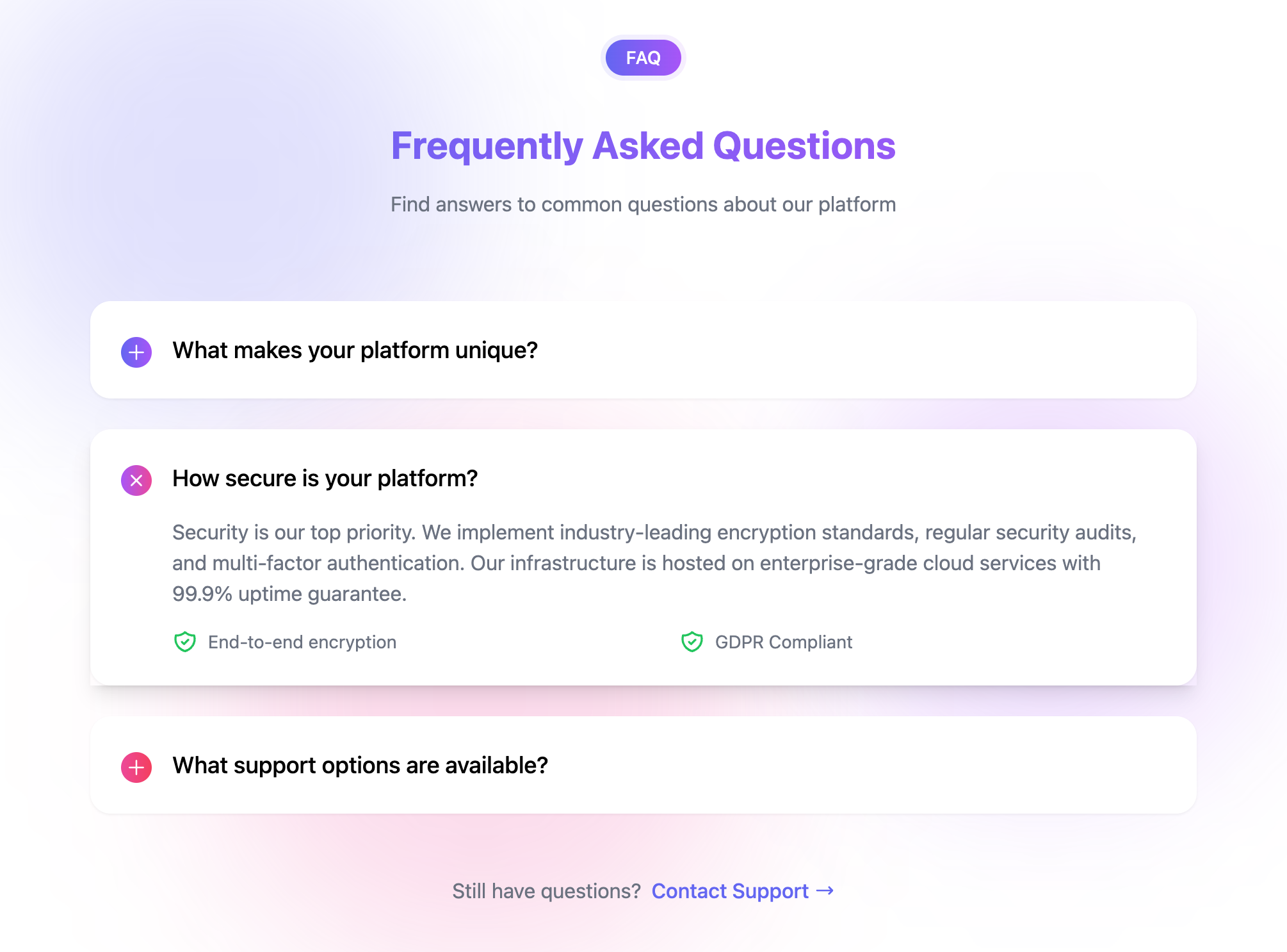 Modern Gradient FAQ Component