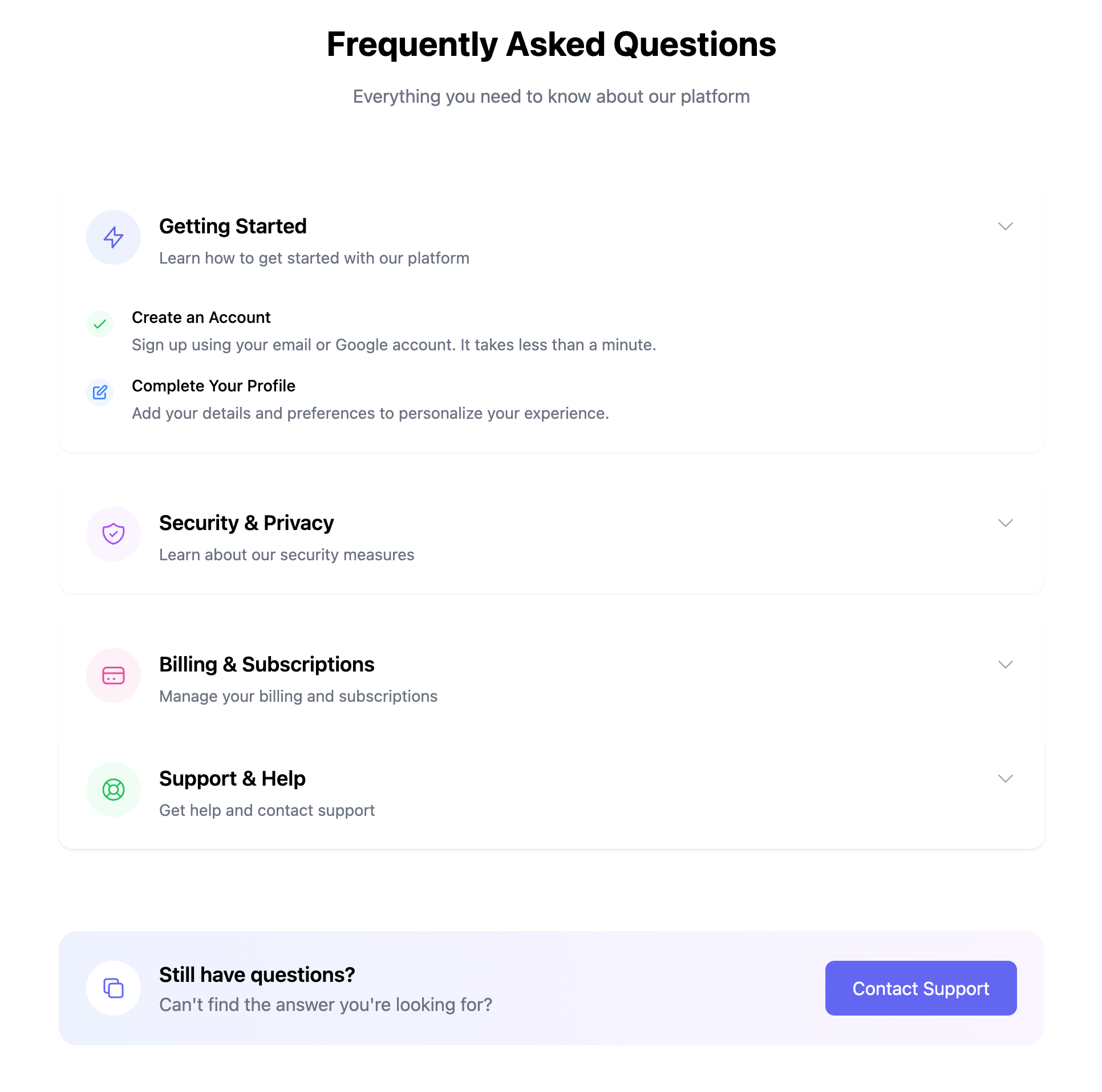 Icon Featured FAQ Component