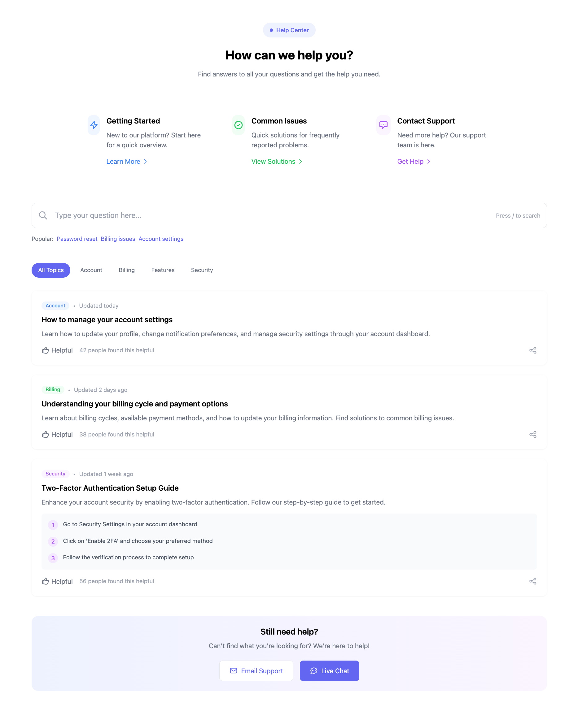 Help Center FAQ Component