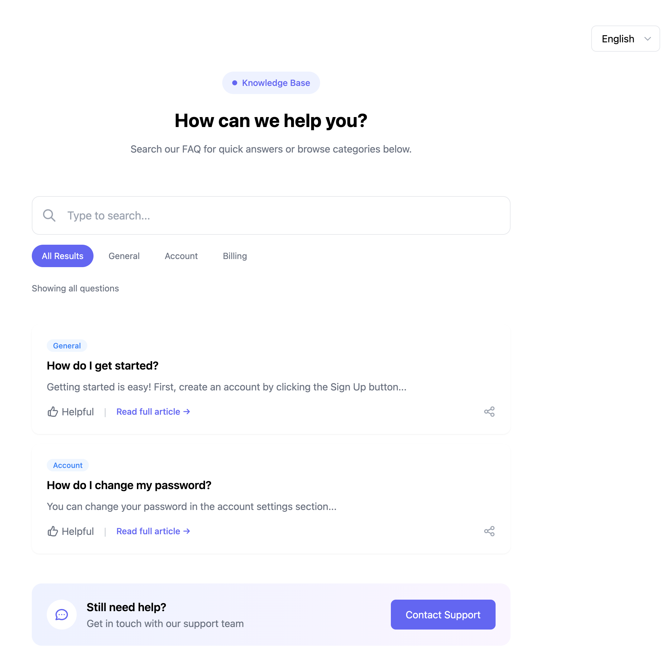 Multilingual FAQ Component with Search